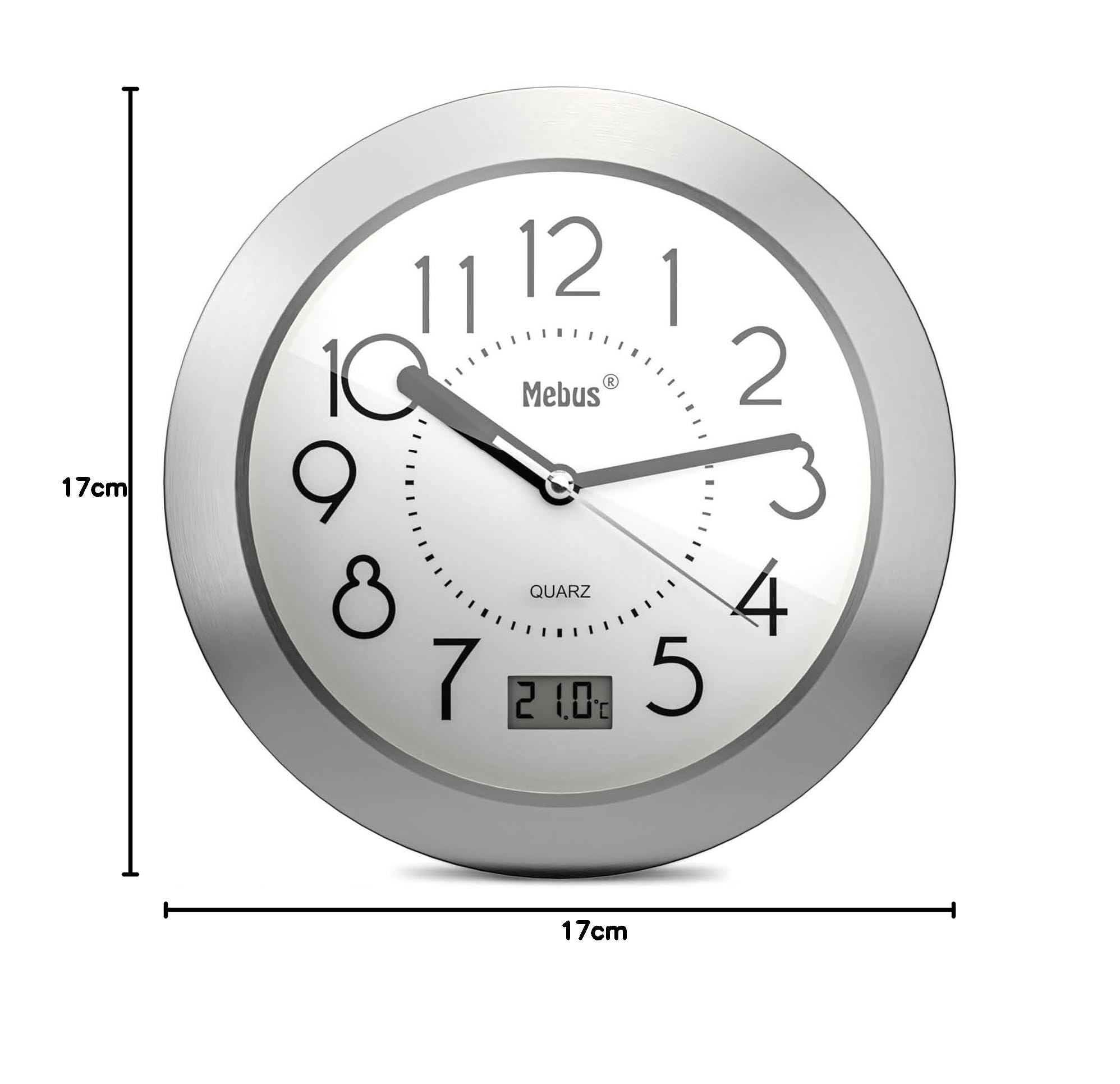 Reloj de baño de Cuarzo con Pantalla Digital, Marco de Aluminio, ventosas, Esfera Blanca, Modelo 41964, preciso y Funcional, Color Blanco