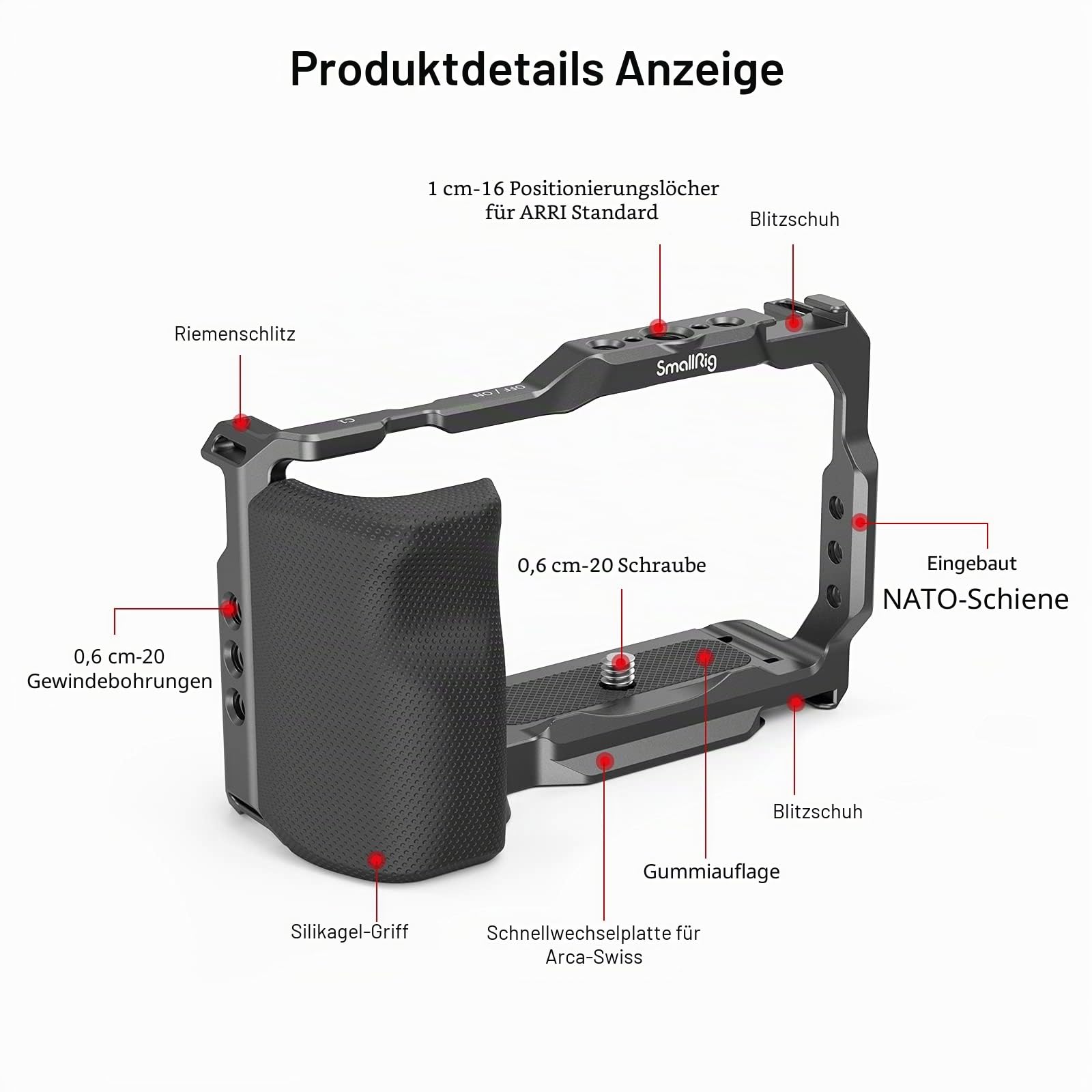 SMALLRIG ZV-E10 Käfig mit Griff und integrierter Schnellwechselplatte für AR-ca Swiss, Cage mit Grip für Sony ZV-E10-3538B