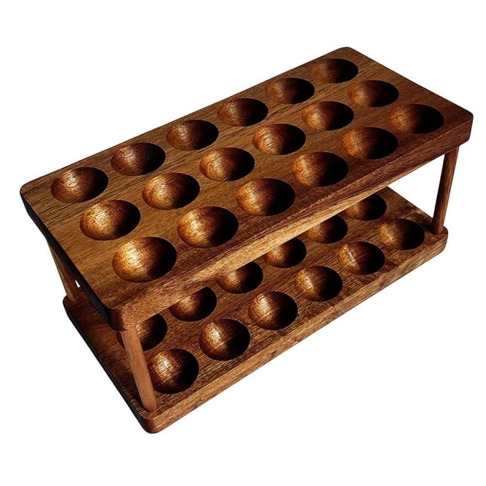 Hndhbfgrt Egg Storage Rack Wooden Double Layer, Holder Kitchen 2 Tier Egg Organizer Tray for Countertop Baskets