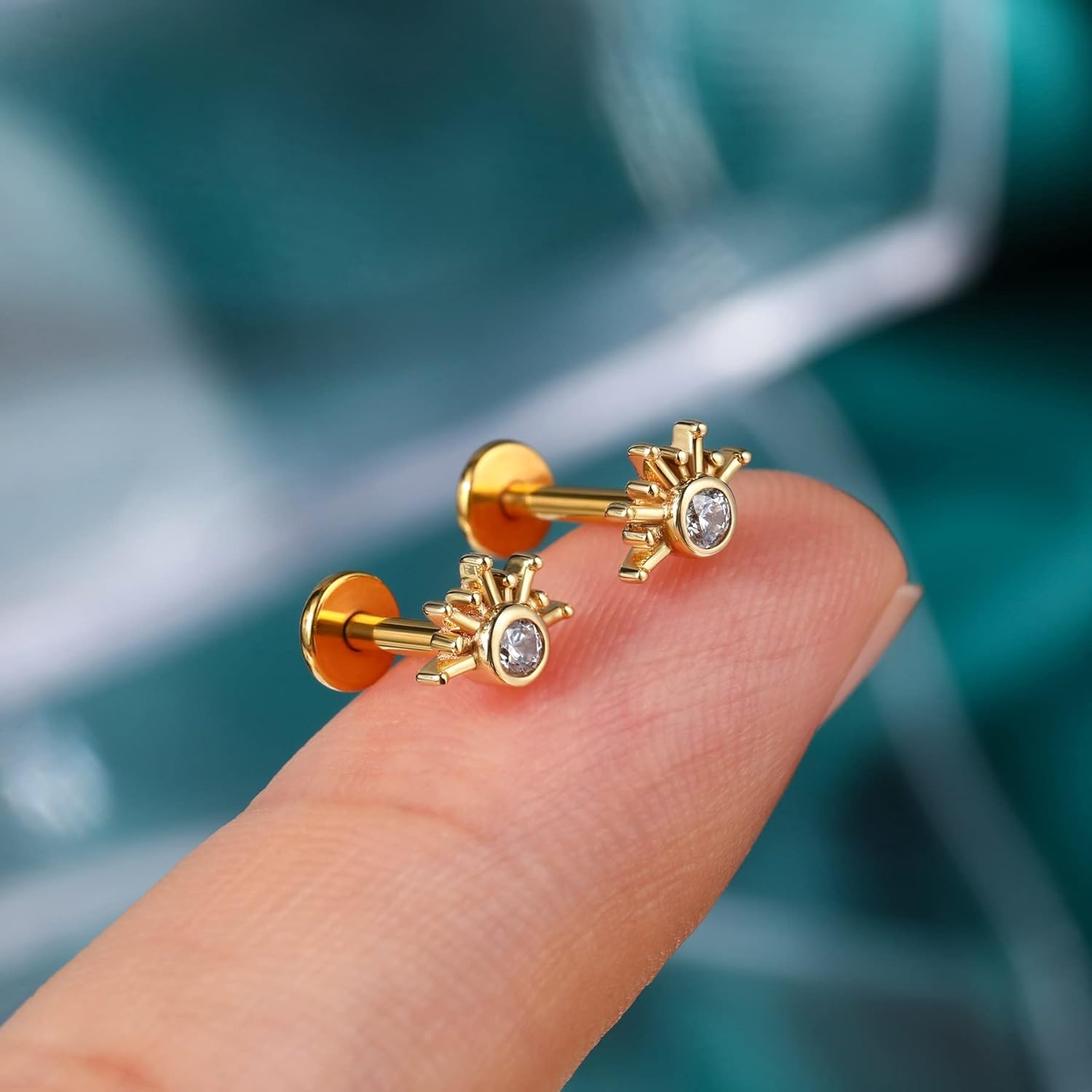 COCHARM 14K Solid Gold Cartilage Earring Stud 16g Yellow Gold Flat Back Helix Stud 14K Gold Push in Tragus Earring Stud Threadless Labret Stud Labret Rings