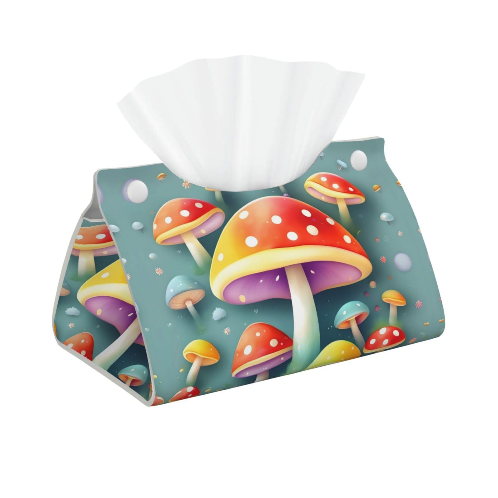 Cute colored mushrooms Rectangular Leather Tissue Box Cover, Folding Facial Tissue Holder Dispenser for Car