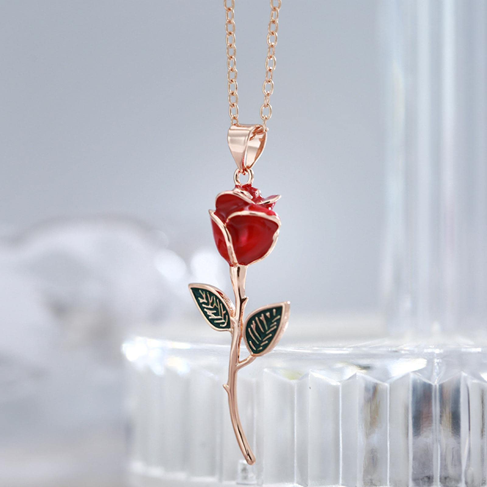 Collana Donna Collane pendente Lunghe Catena Ciondolo Collana Con Ciondolo Rosa Creativa Per Donna Smalto Rosso Fashion Fine Vintage Party Gift