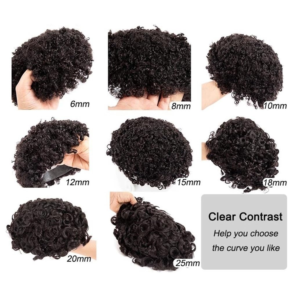 Tupecik męski Peruka Afro Curly dla mężczyzn 0,1 mm Wstrzykiwanie Pełna skóra męska Proteza włosów 6 Kręcone peruki z ludzkich Treski(6x9)
