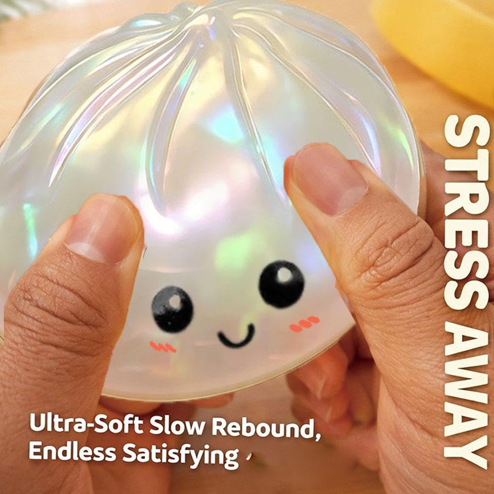 Dumpling Squishies, New Mystery Glitter Dumpling Squishies Box, Colorful Dumplings Stress Balls Fidget Sensory Toy, Soft Squeeze Decompression Dough for Anxiety Relief Fidget (Color A, 1pcs) - 5