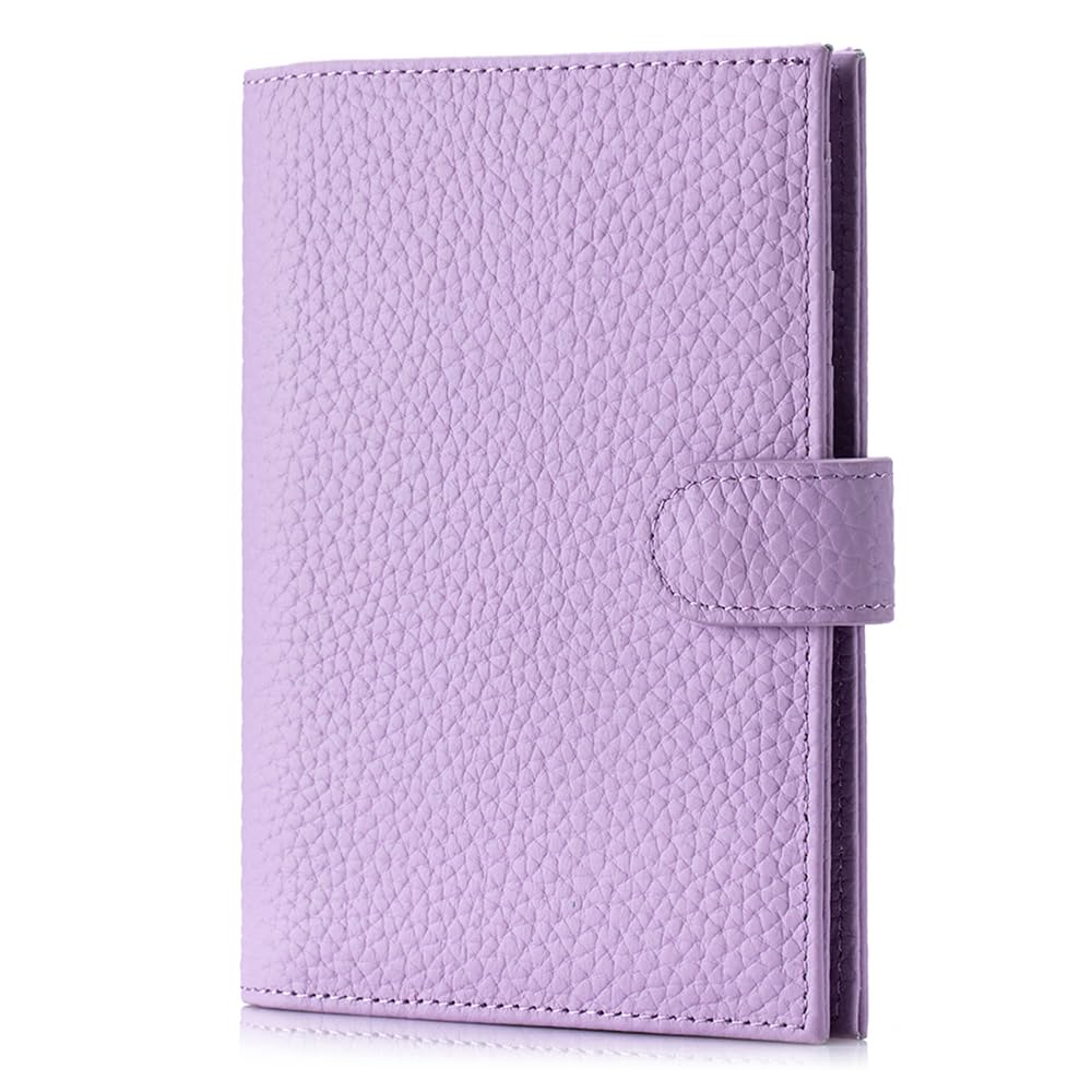 Porta passaporto in pelle da viaggio da donna, con blocco RFID, con slot per schede, portamonete e slot per SIM, organizer da viaggio sottile in vera pelle, elegante grigio, Lavanda, Sottile