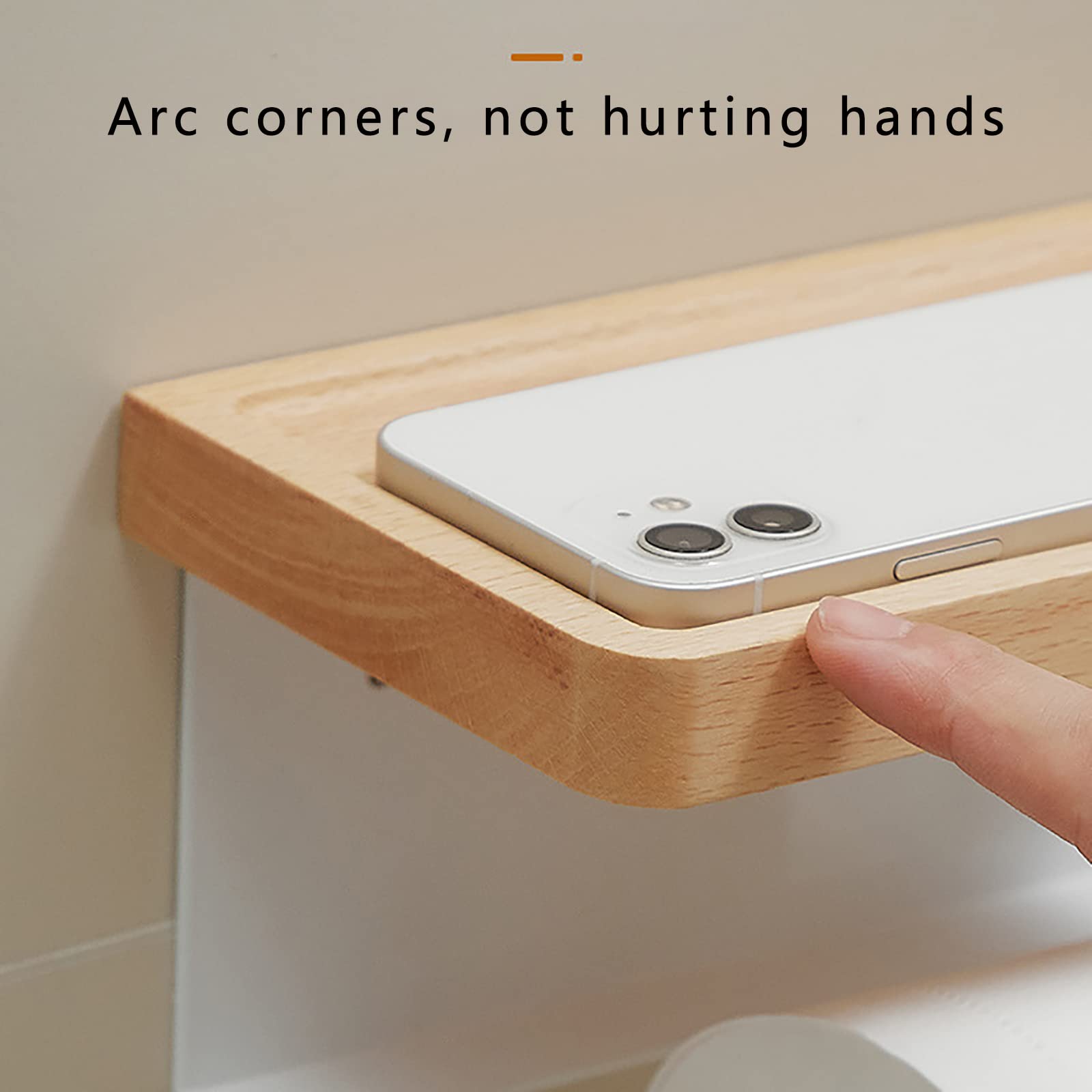 Portarrollos Papel Higienico, Porta Rollos de Papel Higienico Madera, Portarollos Papel Higienico Adhesivo con Espacioso Estante, para Cocina y Baño Multifunción Blanco