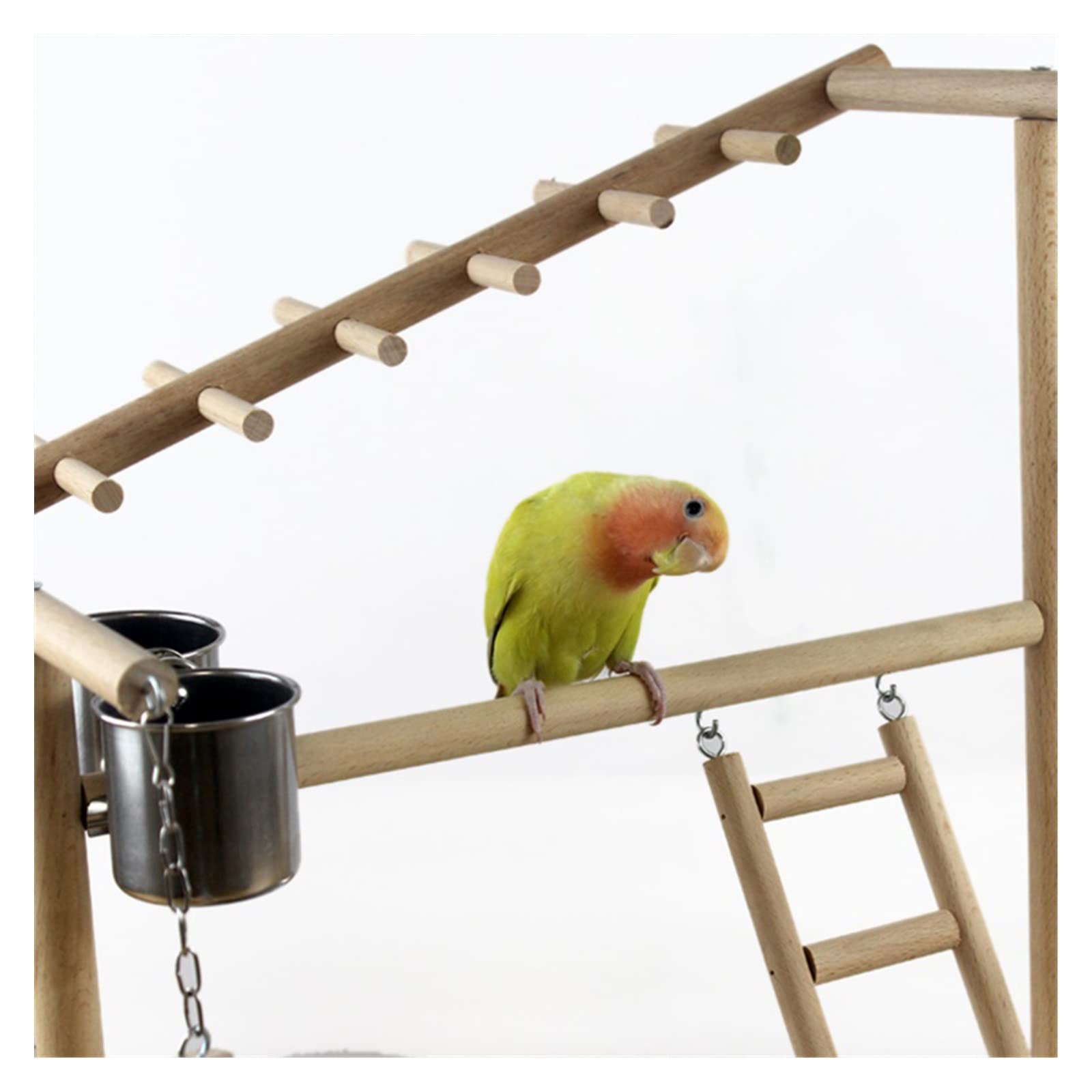 Percha para pájaros Soporte de Percha for pájaros con Tazas alimentación, Plataforma for Loros, Parque Infantil, Soporte Juegos, Escalera, Juguetes interactivos