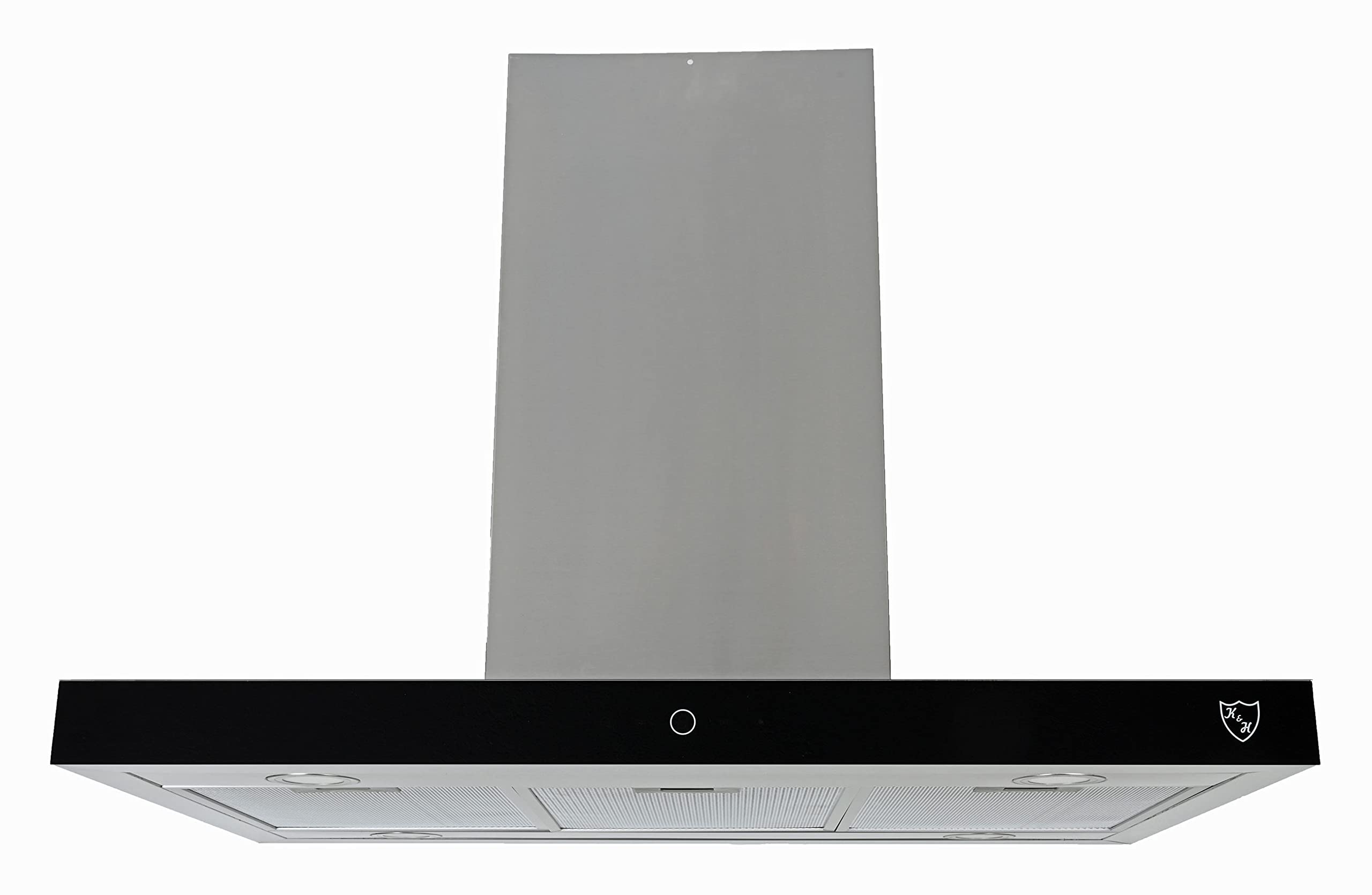 K&H Dunstabzugshaube 90cm Inselhaube Umluft Abluft Abzugshaube Metall Fettfilter LED Beleuchtung 9 Leistungsstufen ISA-90-600 m³/h Energieklasse A+ Edelstahl