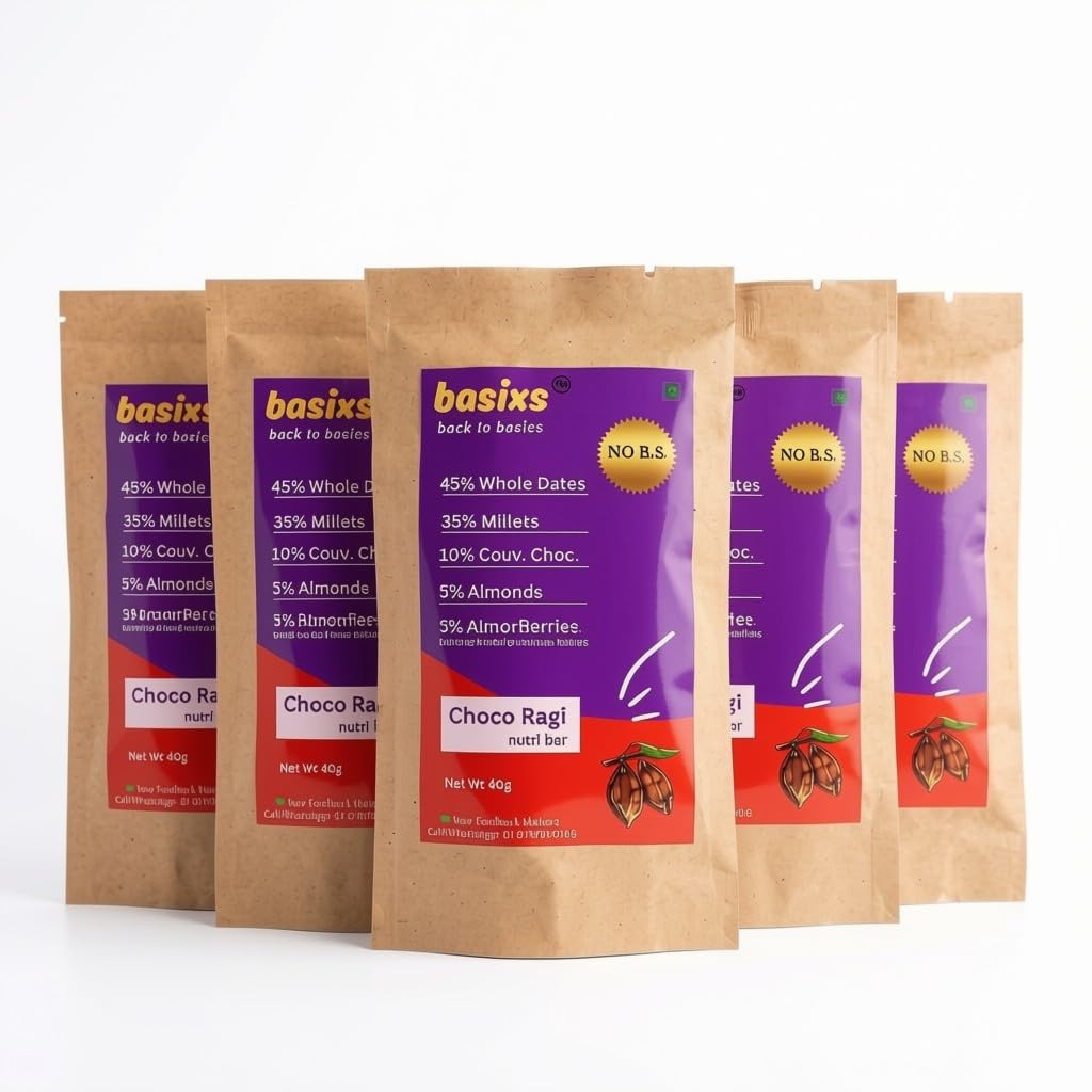 Basixs Choco Ragi Nutri Bar (Pack of 6,240g) | Whole Dates & Millets, with Almonds & Berries-image-17