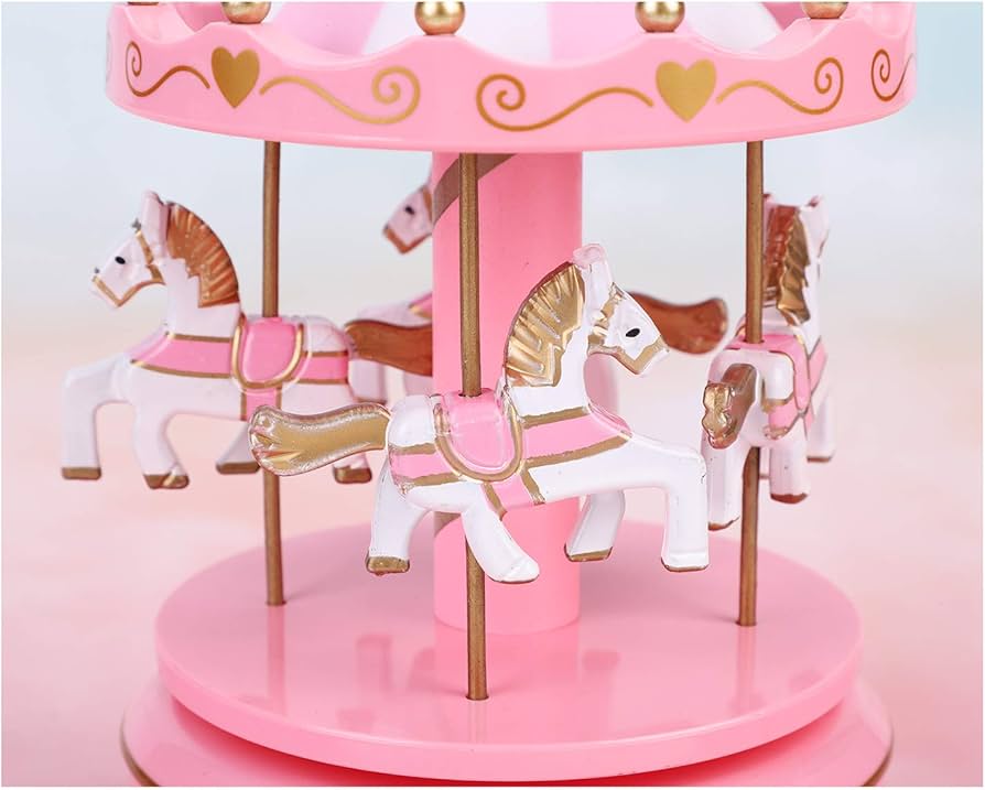 新品　回転木馬　オルゴール　完成品販売 並行輸入品】オルゴール メリーゴーランド ピンク 回転木馬