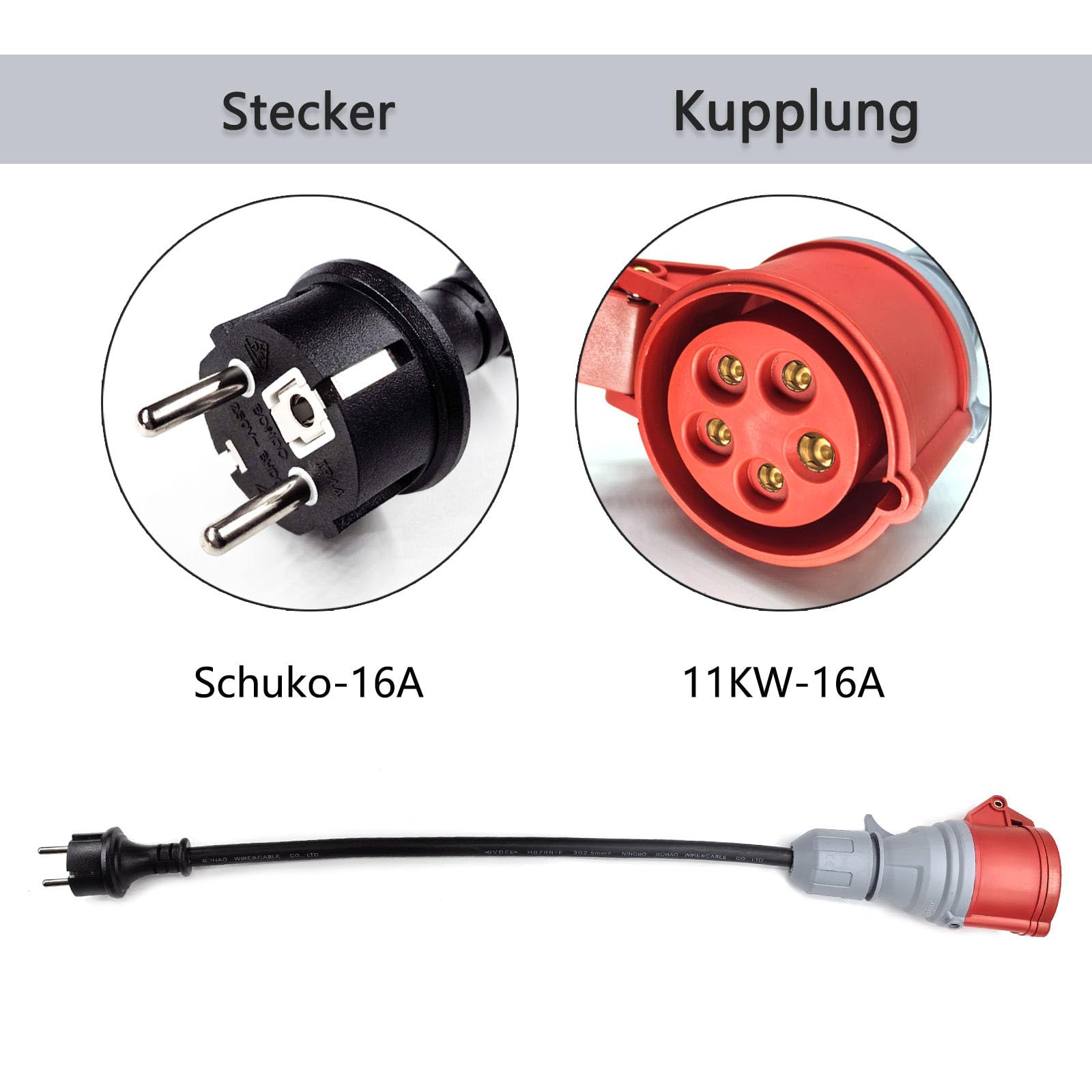 Schuko vers Adaptateur CEE 16 A, Schuko a Connecteur CEE Attelage 5 Broches 16A, 230V, Protection IP44 (S14542)