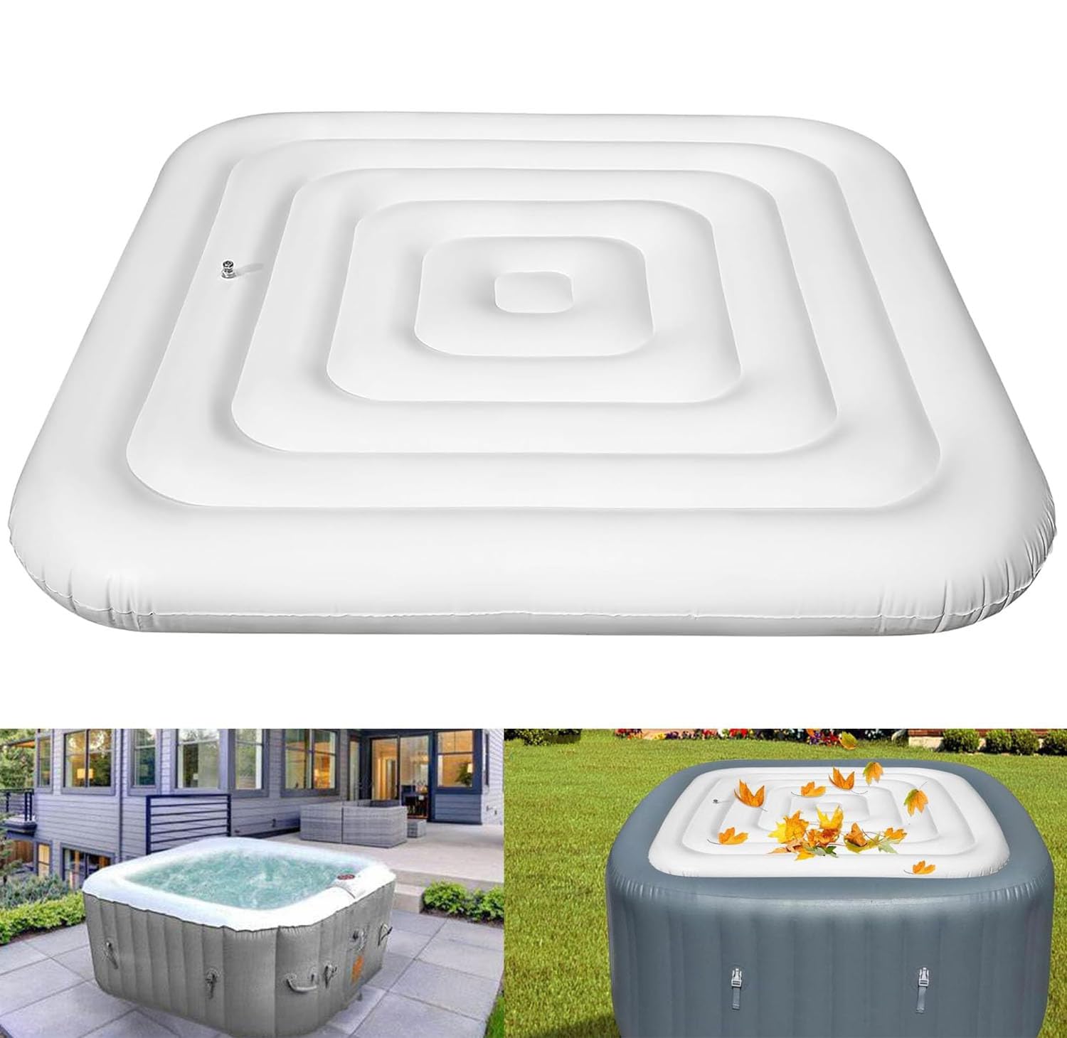 Photo 1 of Inflatable Hot Tub Cover for Square Hot Tub with Outdoor Inflatable Energy Saving and Rain Protection Overflow Cover for 4-6 Person Square 5.4FT