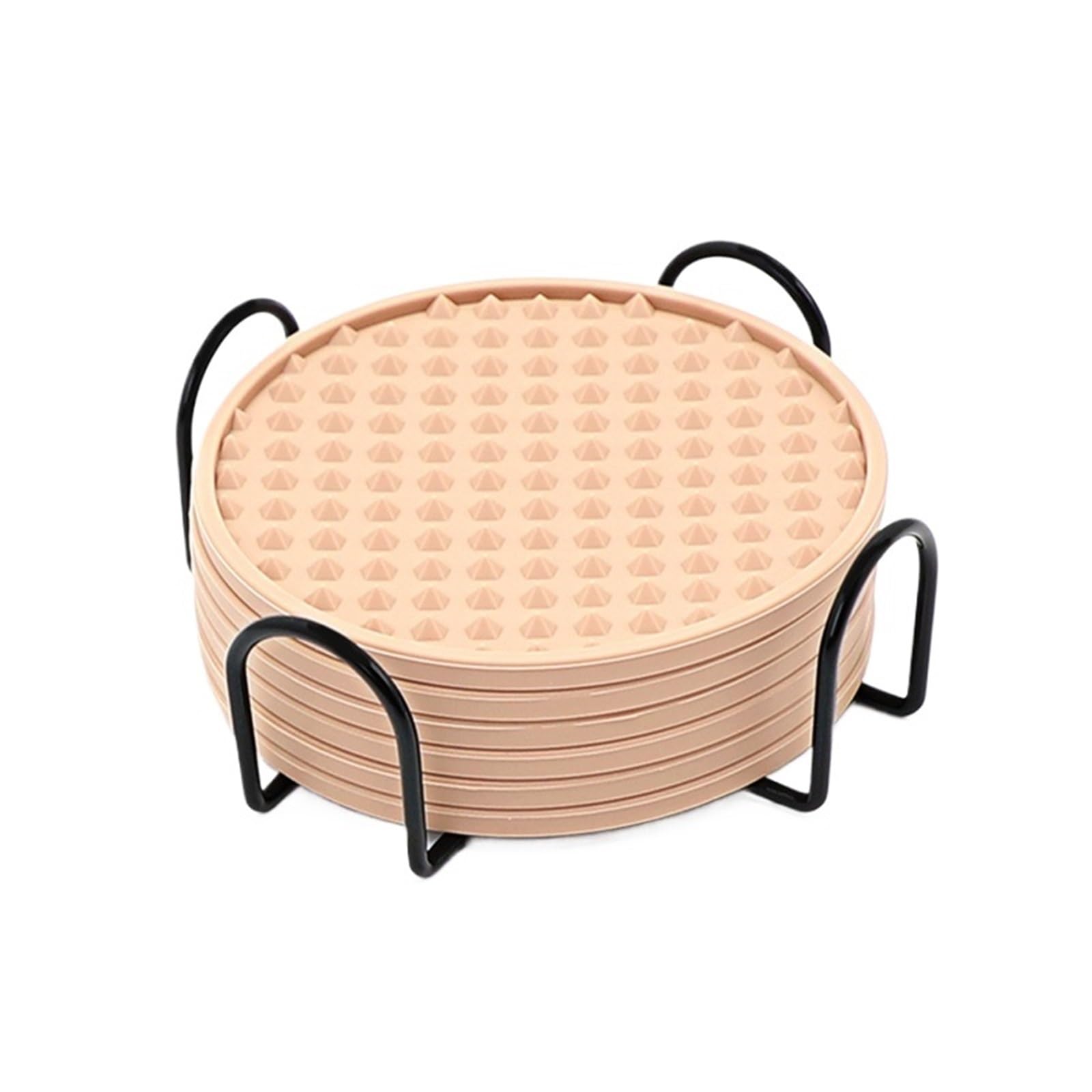 4Sets Silicone Coasters For Drinks Drink With Metal Holder Non-Slip Cup Mat Tabletop Protection For Home(Pink)