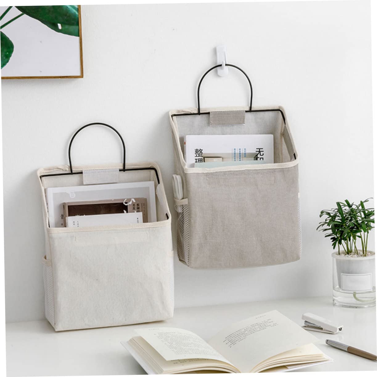 Ciieeo Organizer da Appendere per Porta Bianco 2 Pezzi Tasche Laterali e Tasca Centrale Capiente per Casa e Ufficio