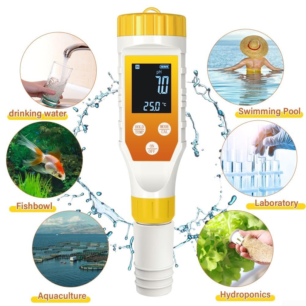 Probador multifuncional del agua del hidrógeno que mide el ph, el hidrógeno disuelto, Orp, la salinidad y la temperatura con la exhibición retroiluminada, unidad blanca