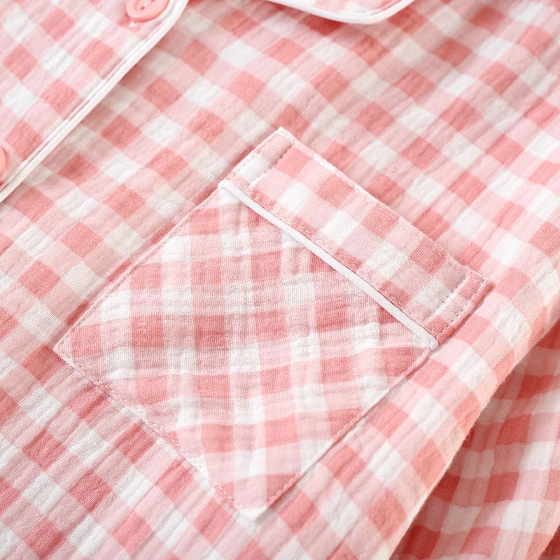 Womens Pajama Sets Cotton Gauze Plaid Long Sleeve Tops and Pants 2 Piece Loungewear Cute Gingham Pj Set - Image 5