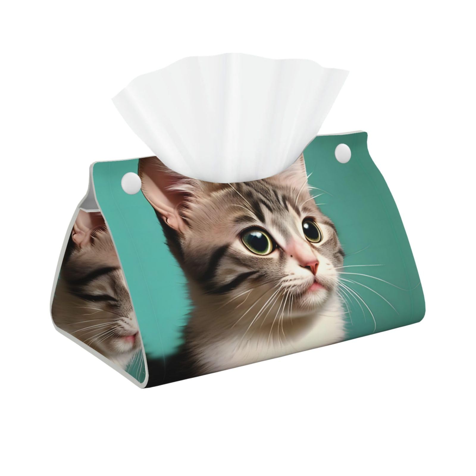 A curious cat Rectangular Leather Tissue Box Cover, Folding Facial Tissue Holder Dispenser for Car