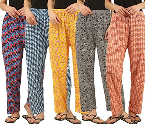 Image of LADY WILLINGTON Womens Track Pant Lower Cotton Printed Payjama /Lounge Wear -Soft Cotton Night Wear /Pyjama for Women(Pack of 5PIECES), Prints May Vary (Assorted Pyjama),
