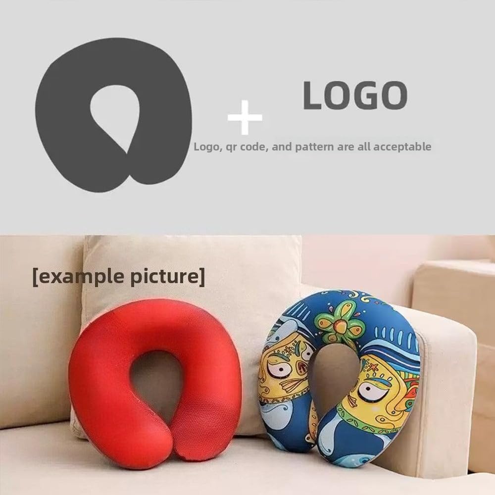CustomizeFactory Almohada de viaje personalizada, patrón de logotipo personalizado con código QR, almohada en forma de U, almohada de cuello de espuma viscoelástica 100% pura para avión, tren, coche
