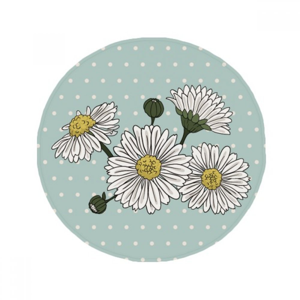 Tapis rond chrysanthème blanc anti-slip pour salon et animaux de compagnie