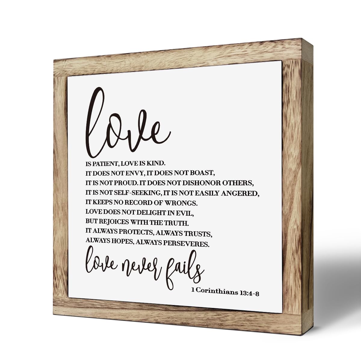 Scripture Sign - 1 Corinthians 13 Love Sign, Wooden Plaque for Christian Home Decor, Couple Gift