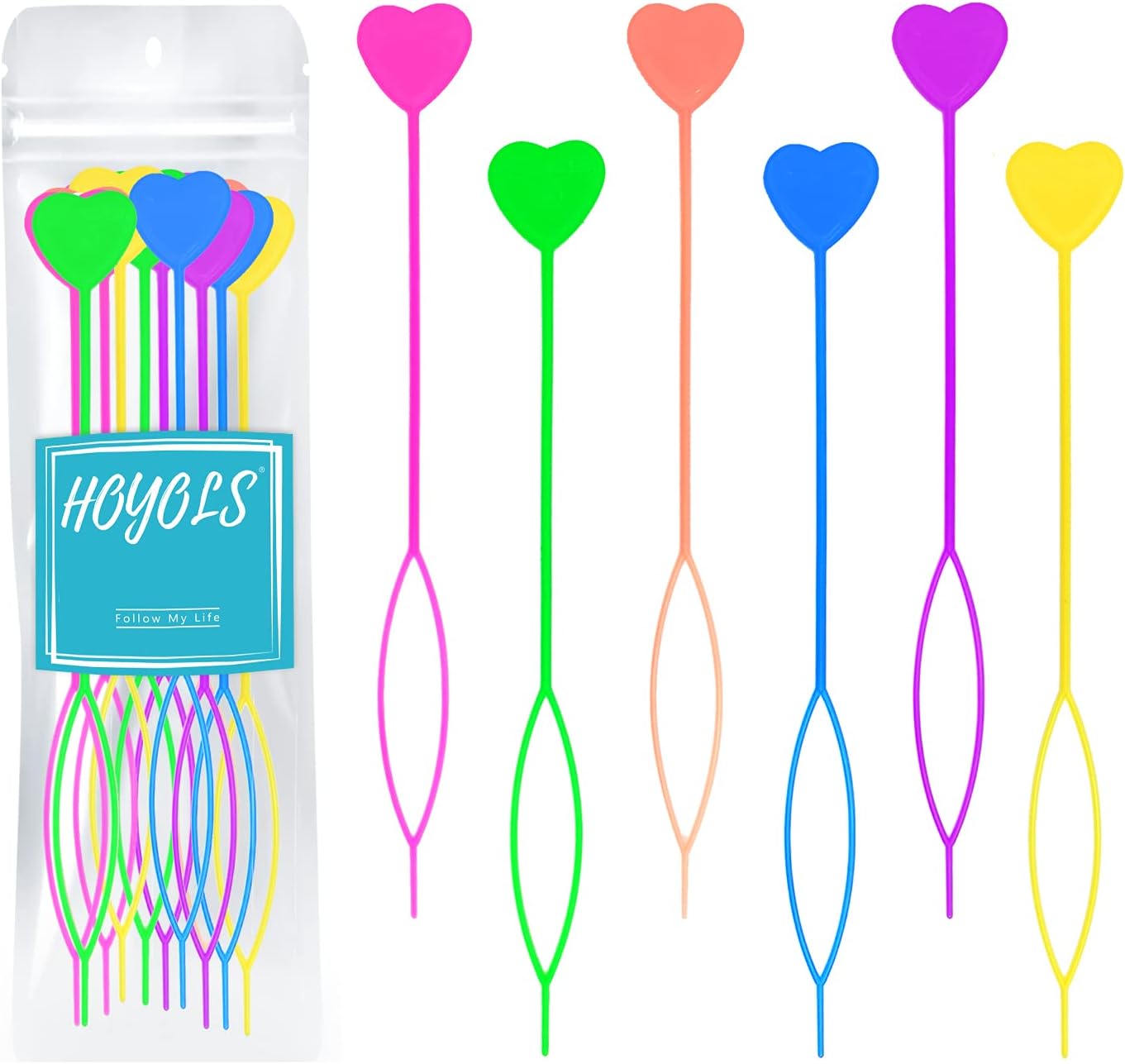 Hoyols Quick Hair Beader for Loading Beads Braid Stringer Hair Beading Tools Kit Ponytail Maker Styling Magic Topsy Tail for Kids Girls Colorful (12pcs Multi Color)