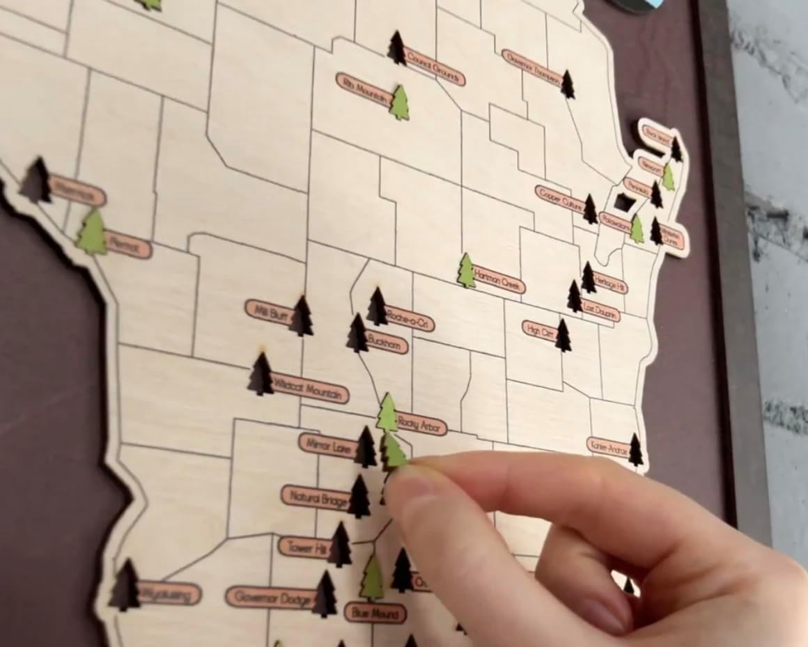 US Wooden Wisconsin State Parks Map With Trees To Record Park Visits (Coffee)