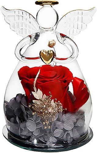 Angel Eternal Flowers - Cubierta de cristal para el día de la madre San Valentín regalo de rosa caja de regalo cuentas terminadas anillos de anillo