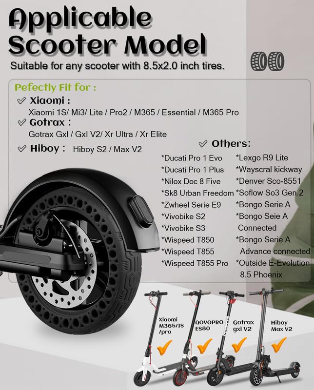 GLDYTIMES 50/75-6.1 Tire for Gotrax?8.5 Inch Solid Rubber Tires Replacement for Gotrax GXL V2 Apex XL Pro MAX XR Ultra Elite Hover 1 Jive Journey Electric Scooter, 8 1/2 '' Tubeless Front Rear Wheels