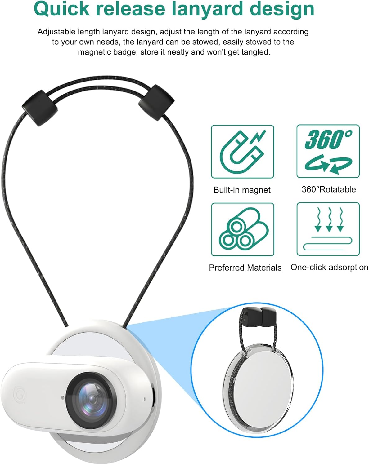 PULUZ Magnet Pendant for Insta360 GO 3S / GO 3 Action Camera,Magnetic Holder with Quick Release Neck Strap as Insta360 GO 3S / GO3 Accessories for Photography