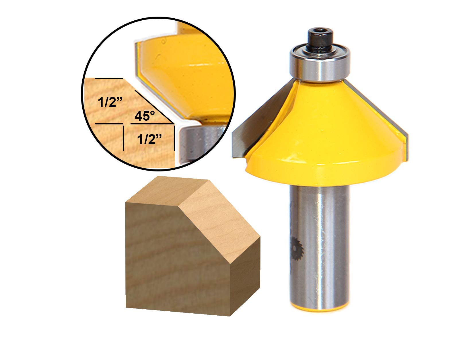 YONICO Chamfer Router Bits Edge Forming 45 Degree 1/2-Inch