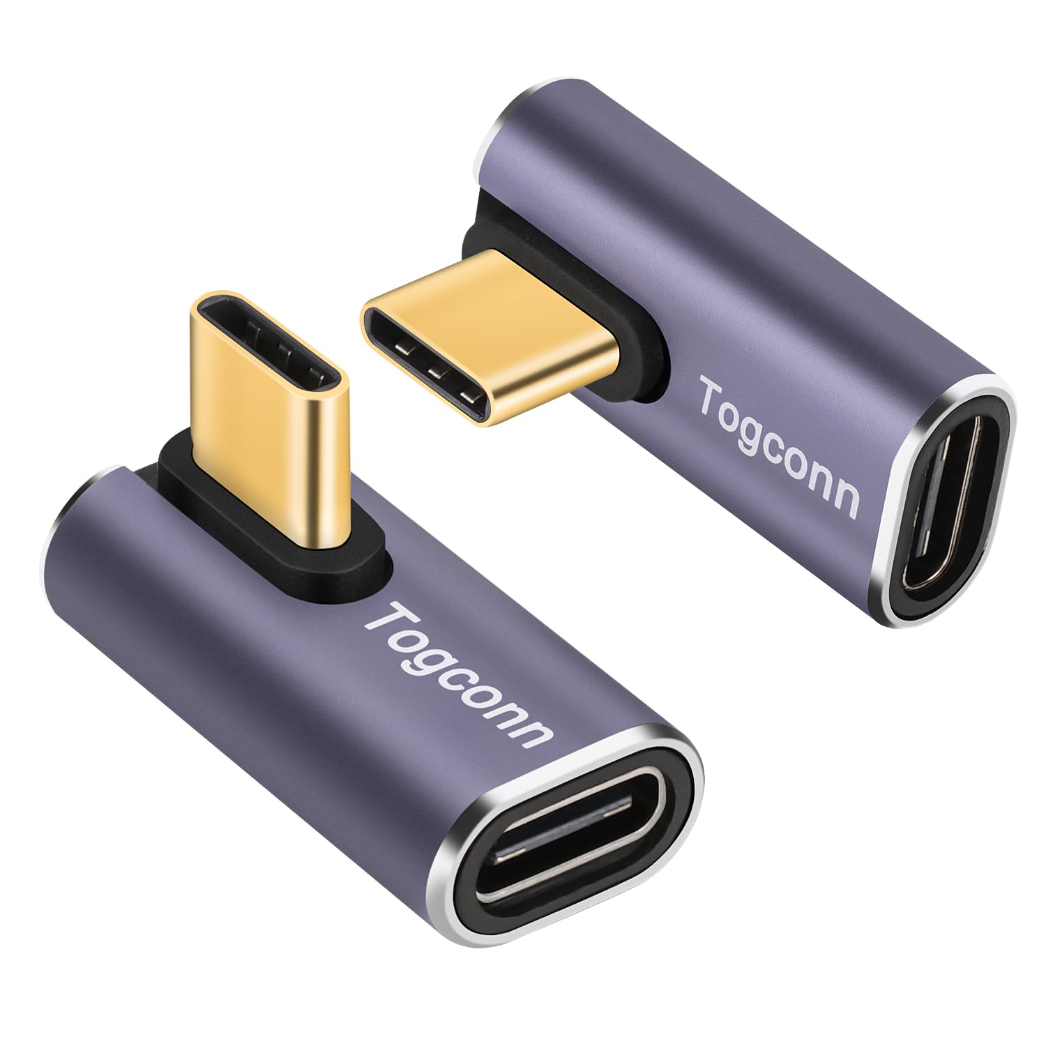 Togconn 90 Degree Right Angle USB C Adapter (2 Pack), USB Type-C Male to Female Extender Connector, 40Gbps, 8K@60Hz Compatible with MacBook Pro/Air,