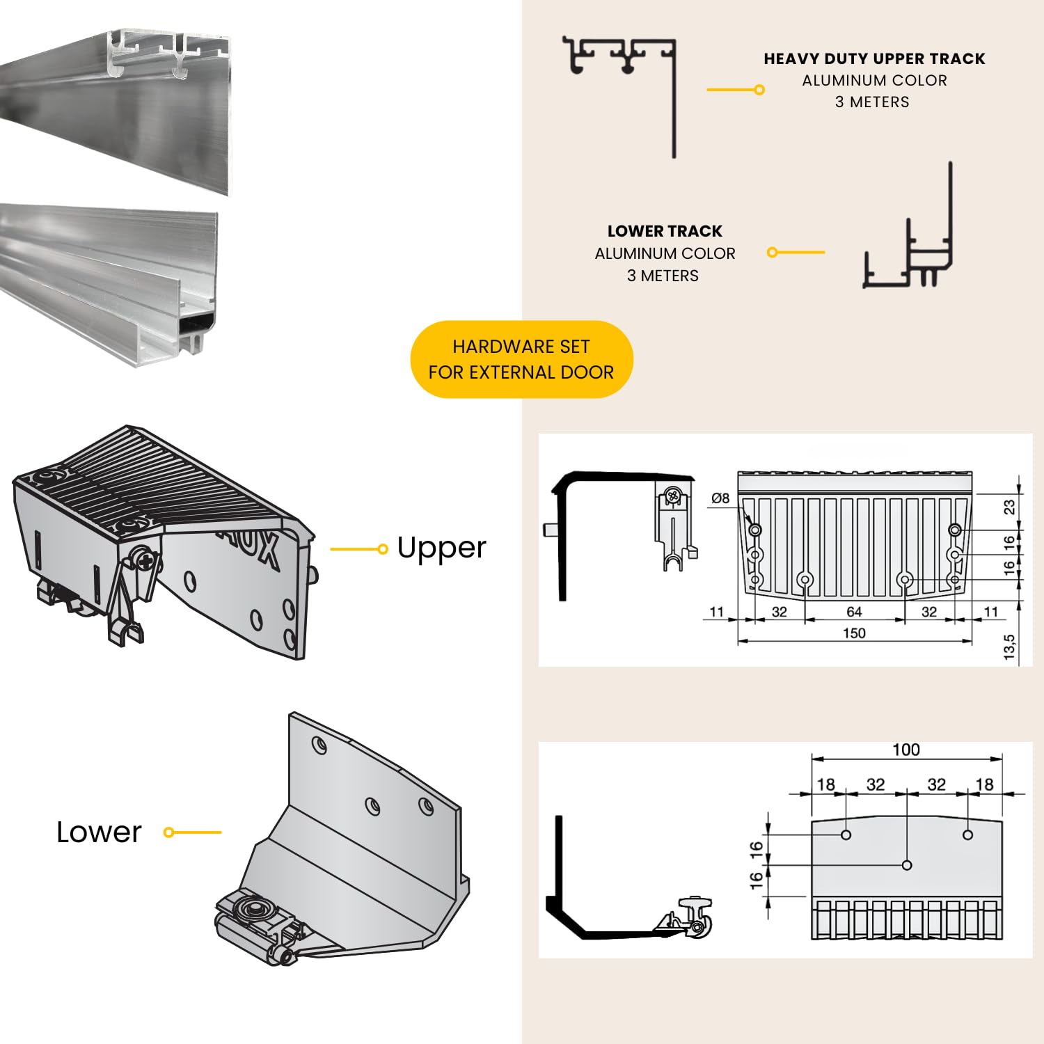 INDAUX Kit Ferramenta SISTEMA-4 per Armadi Scorrevoli con Ante Max. 80 Kg. Apertura e Chiusura Ammortizzata - Kit con Binari e Carrelli (Kit per 2 Ante Scorrevoli, Senza Kit Tendi Anta)