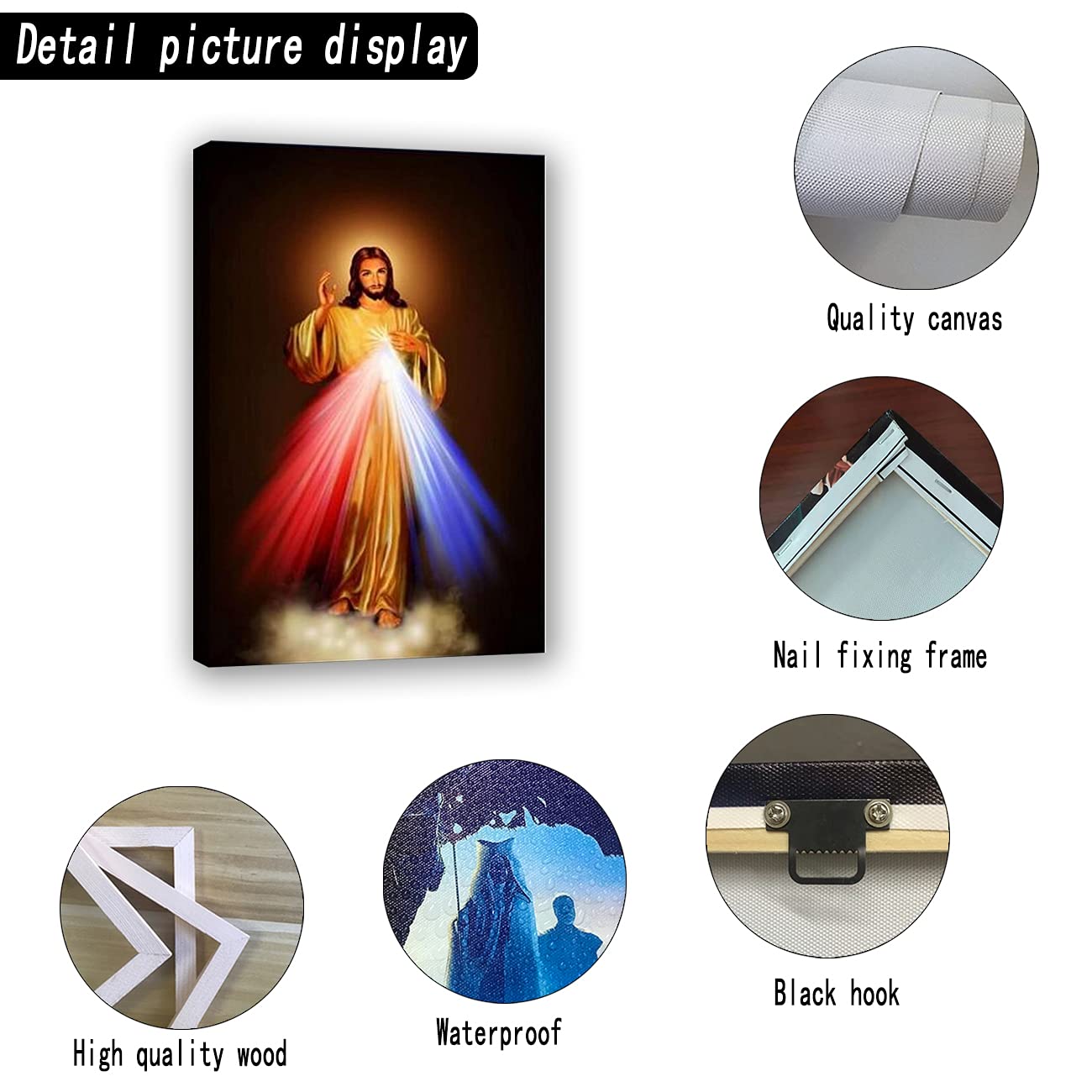 ZHONGYUTONG Stampe su tela di Gesù incorniciate Immagine della Divina Misericordia Cristo dipinto da parete Poster motivazionale del film d'amore (40x60cm)