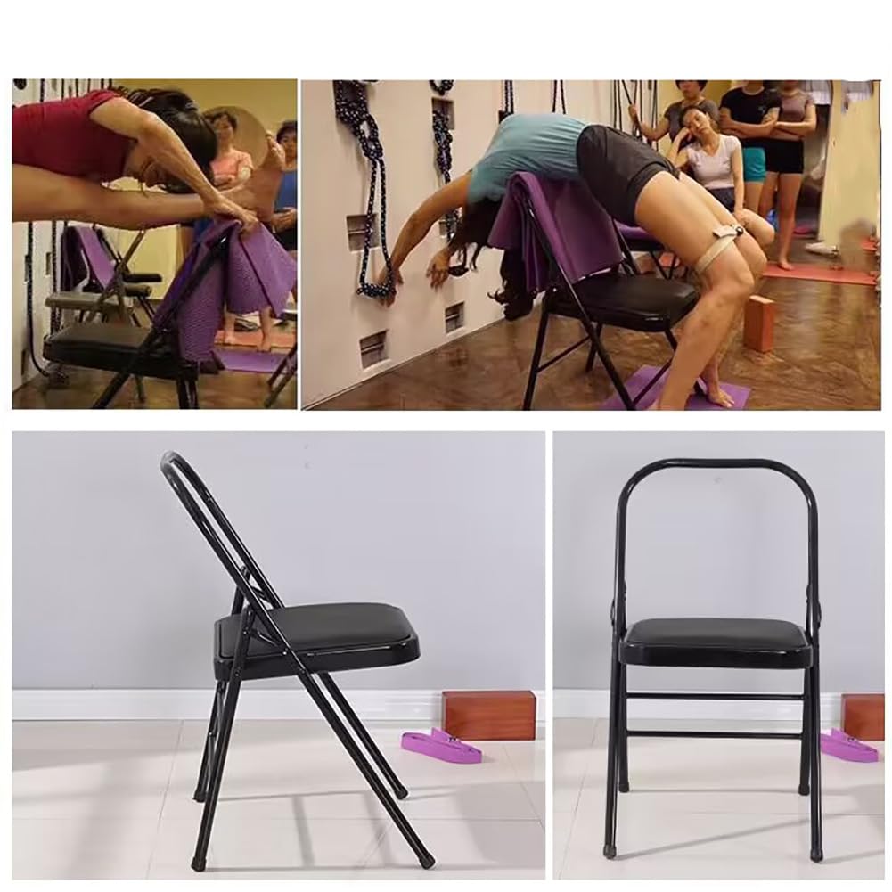 Sedia Pieghevole da Yoga e Pilates, Ausiliaria Iyengar, Rinforzata, Speciale per Yoga, Sedile Solido Antiscivolo Nero,Black