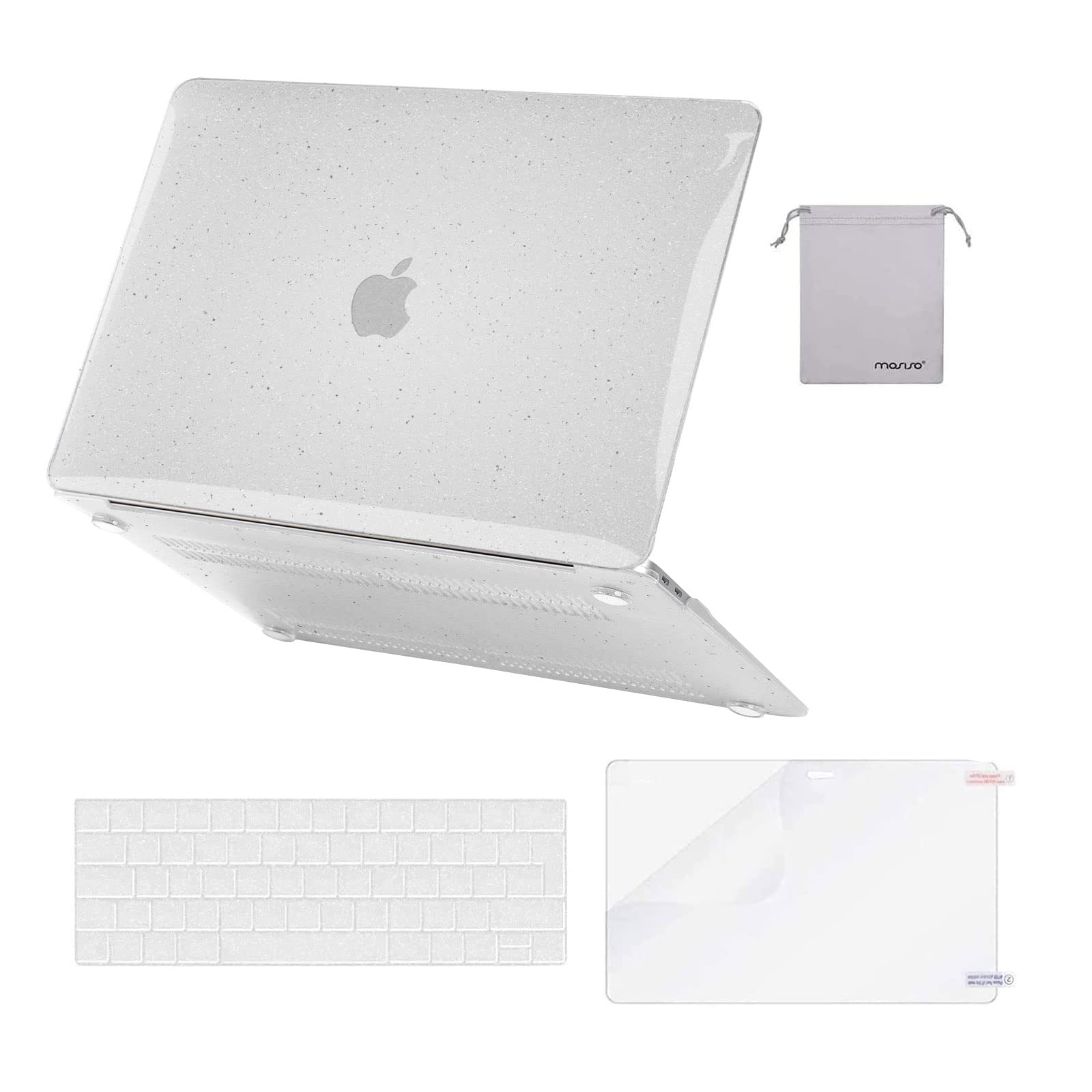 MOSISO Compatible with MacBook Air 13 inch Case M1 2021 2020-2018 A2337 A2179 A1932, Sparkly Glitter Hard Shell for MacBook Air M1 Case 13.3 inch &Keyboard Cover&Screen Protector&Pouch, Transparent