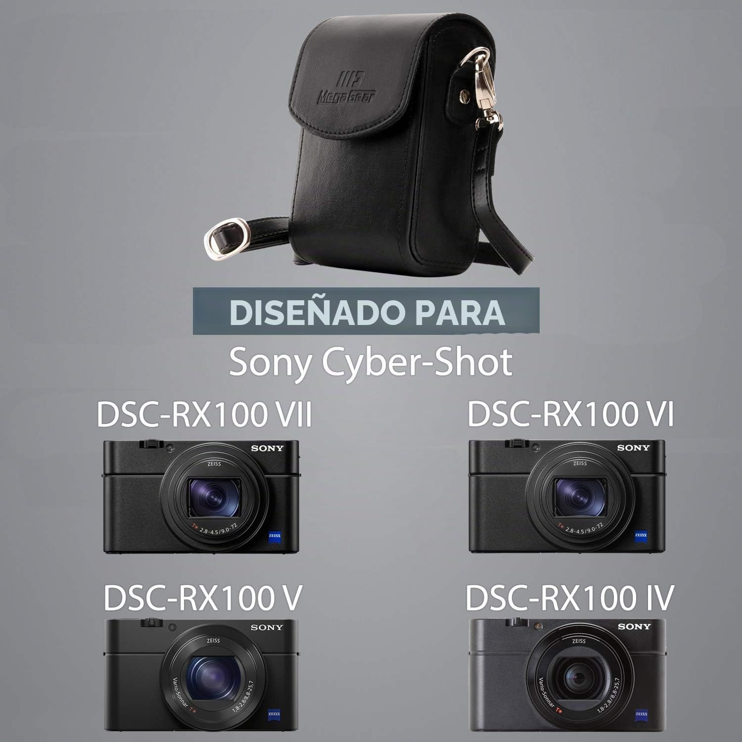 MegaGear Funda de Piel para cámara con Correa Compatible con Sony Cyber-Shot DSC-RX100 VII, DSC-RX100 Vi, DSC-RX100 V, DSC-RX100 IV