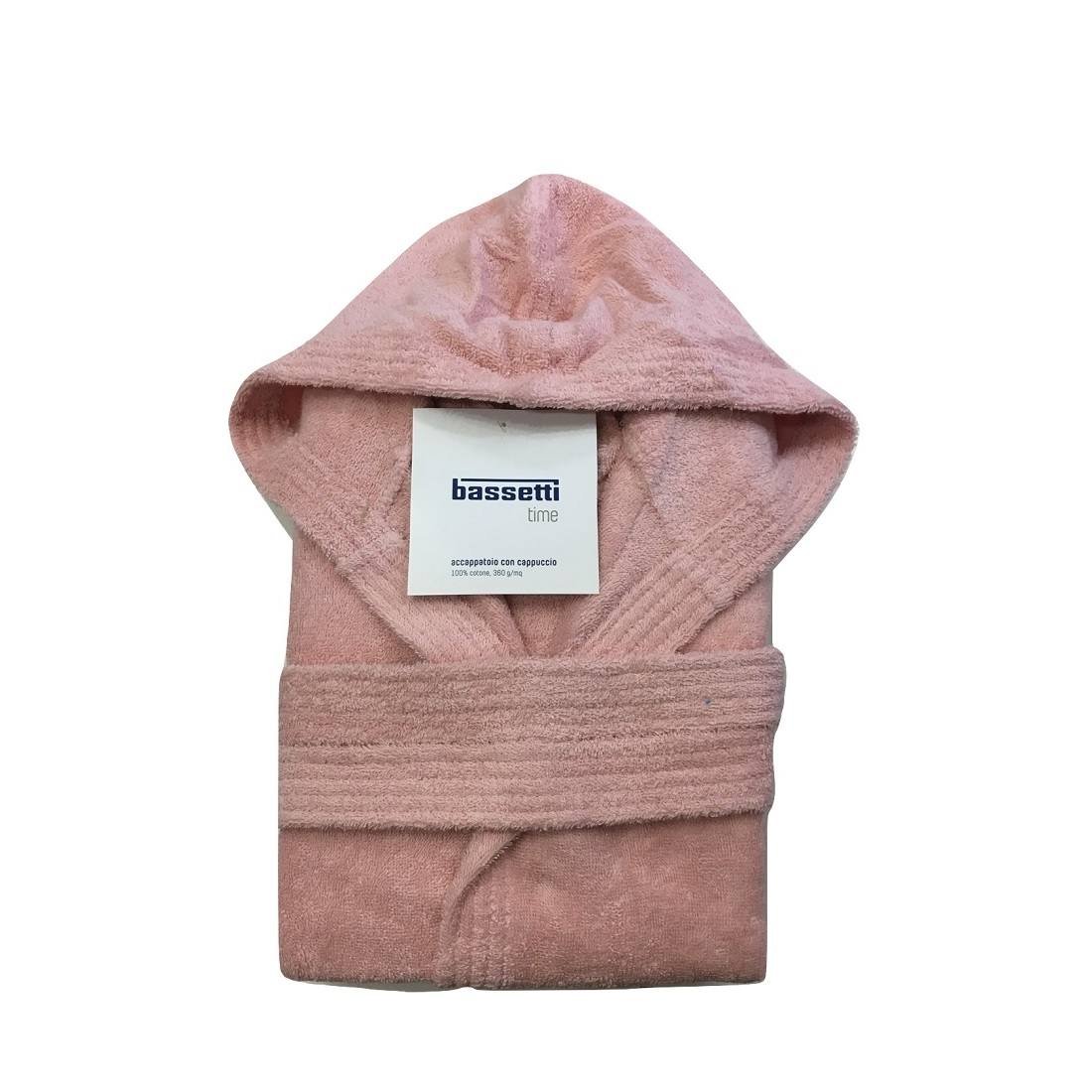 Bassetti - accappatoio da donna bassetti con cappuccio spugna di cotone time rosa - s