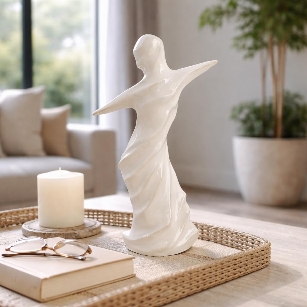 Modern Ceramic Dancer Statuary for Home and Bathroom Counter Decor - Decorative Figurine for Office, Living Room, and Shelf - Sculpture Accent for Coffee Table Decor Centerpiece Display - 14", White