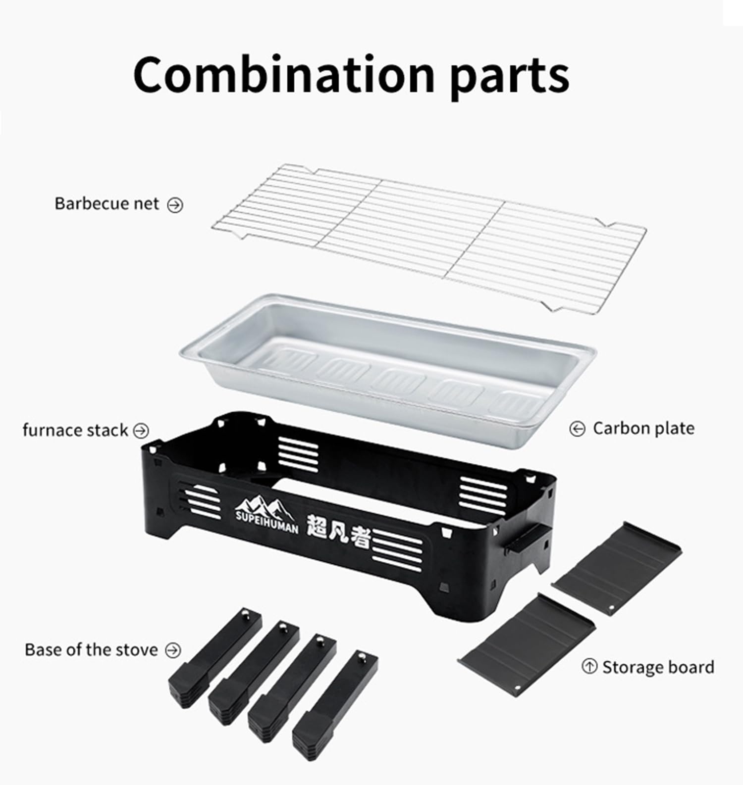 Parrilla carbón Plegable portátil con bandejas Laterales para 3-4