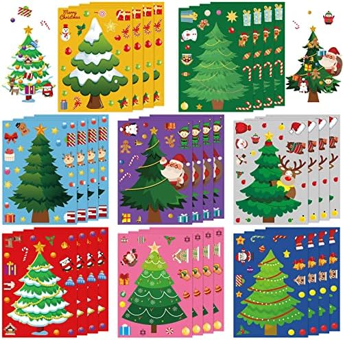 NOVWANG 32 Sheets Christmas Stickers for Kids, Make A Christmas Tree Stickers, Kids DIY Make Your Own Stickers for Christmas Party Games Sticker Crafts Holiday Stickers for Boys Girls Xmas Gifts