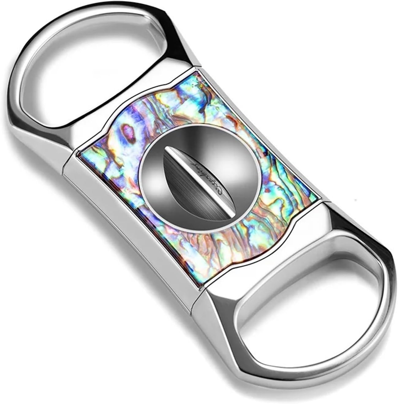 Professional Cigar Cutter, Stainless Steel Open-Frame Guillotine, Ultra-Slim Dual-Loop Handheld Clipper, Decorative Filigree and Patterned Metal Accessory(D)