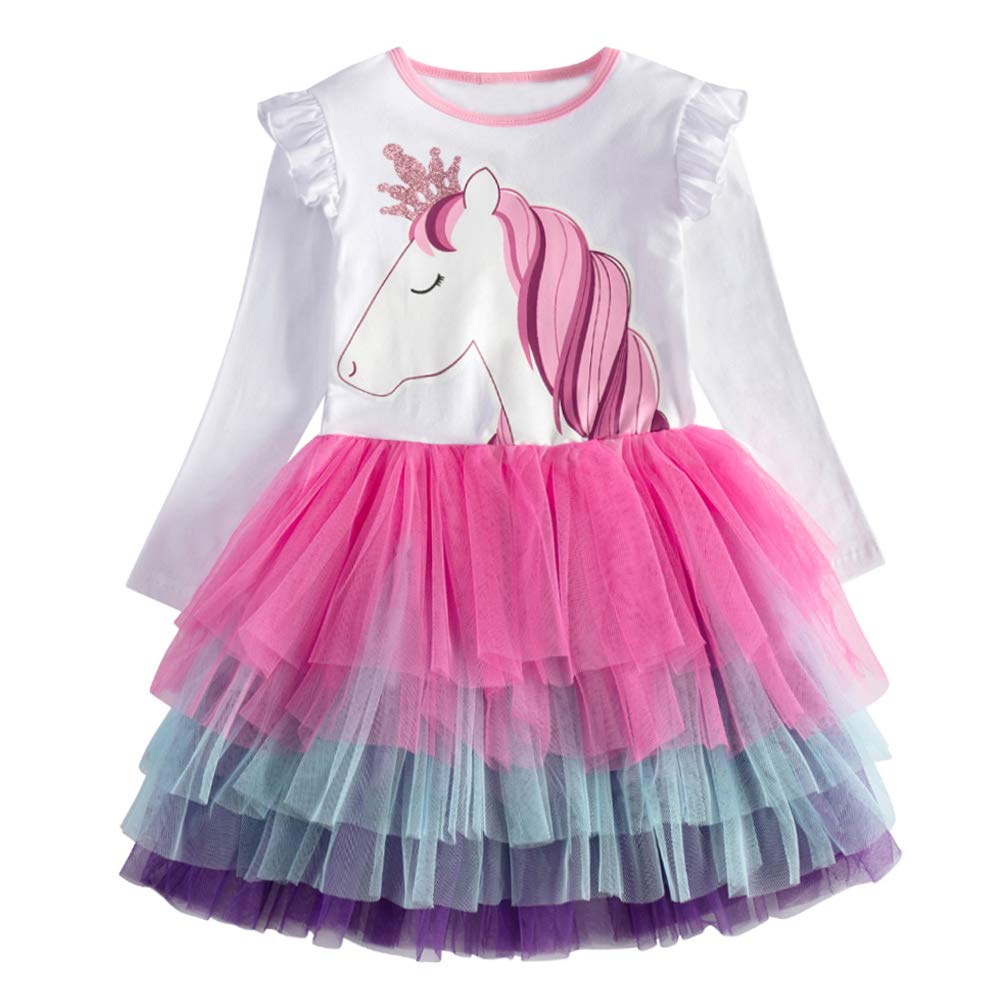 VIKITA Vestitos Bambina Principessa Unicorno Casuale Cotone Abiti 6-7 anni Lh4590new