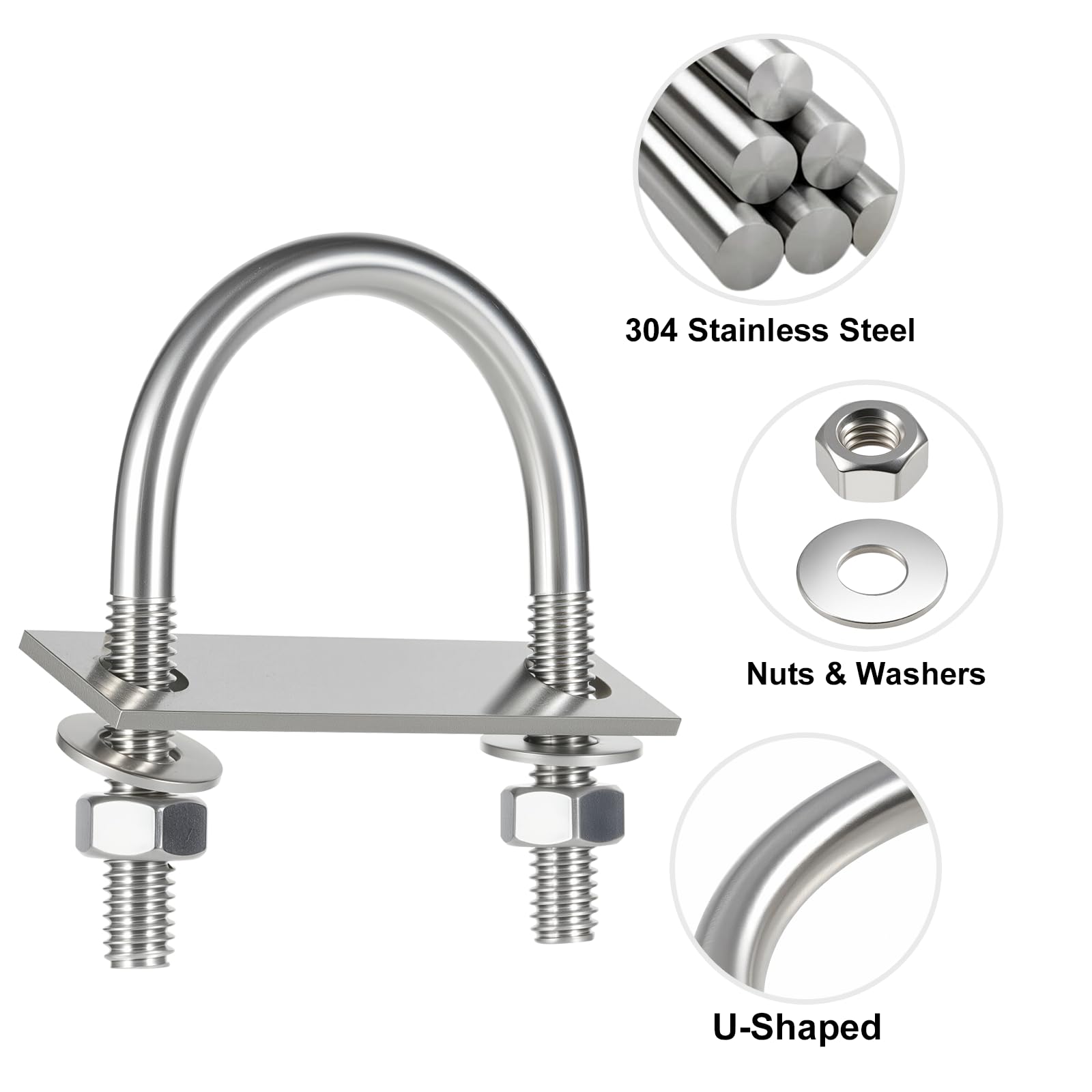 Stainless Steel U-Bolts - 6 Sets for Trailers & More -3 Stainless Steel U-Bolts - 6 Sets for Trailers & More -3