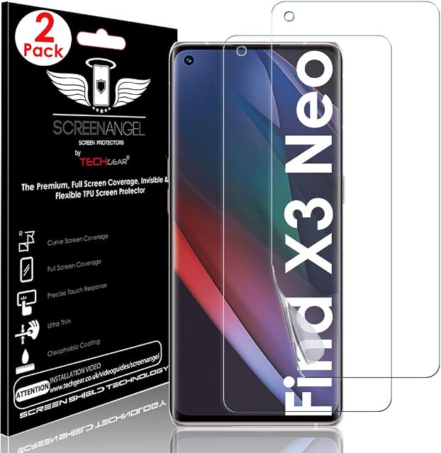 TECHGEAR [2 Pack Screen Protector fits Oppo Find X3 Neo 5G [Screen Angel Edition] [Case Friendly] [Bubble Free] [FULL Screen Coverage] HD Clear Flexible TPU Film