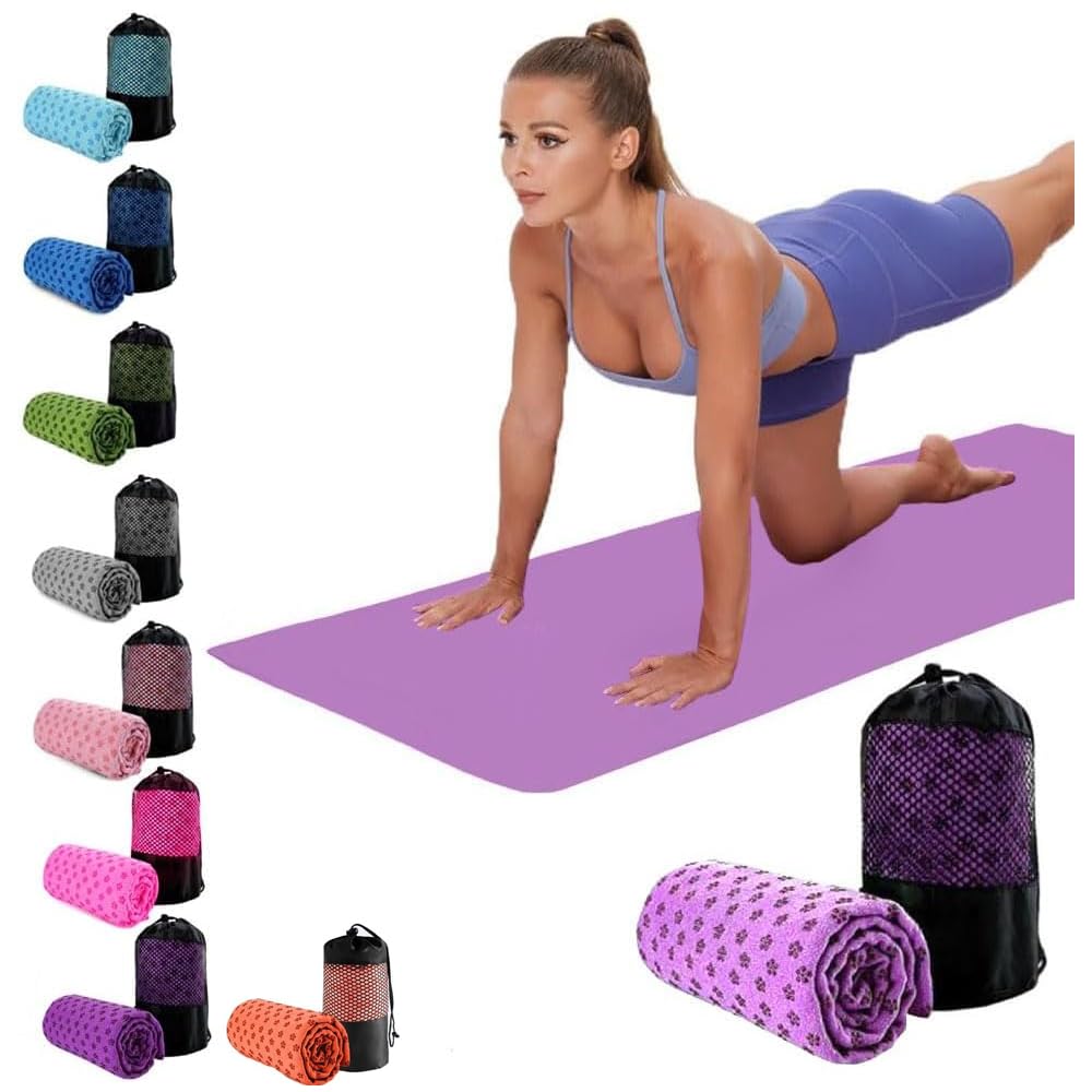 Oaygat Yoga Towel Sweat Absorbent Non-slip Yoga Towel Quick-drying Yoga Mat Hot Mat Cloth Breathable Yoga Mat Towel with Mesh Carrying Bag for Bikram Pilates Gym Workout