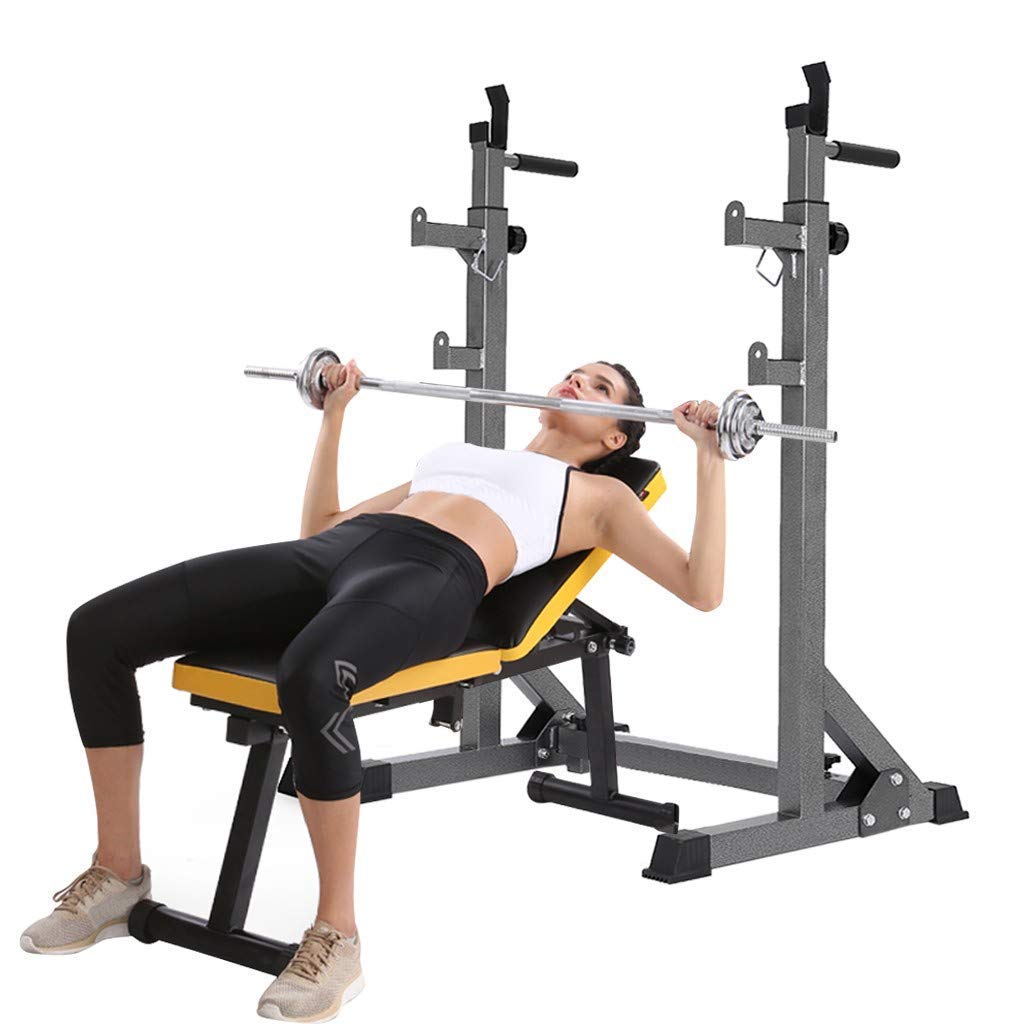 Duża składana ławka do hantli, wielofunkcyjny stojak na sztangę, stojak do dipów, regulowany stojak na sztangę, stojak do podnoszenia ciężarów - domowa siłownia, fitness, Squa