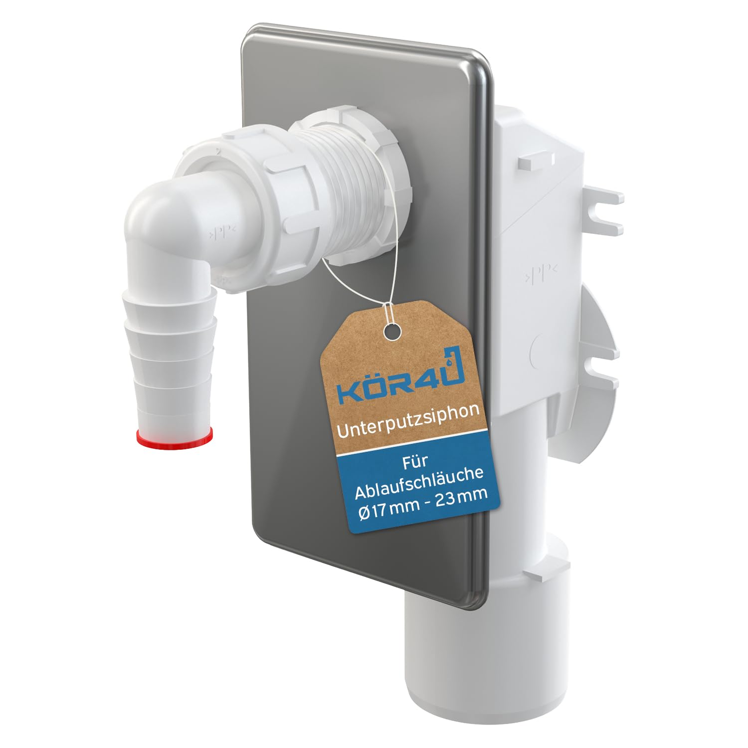 kör4u Flush-Mounted Siphon for Washing Machines with Stainless Steel Panel, Flush-Mounted Siphon for Washing Machine, Washing Machine Connection