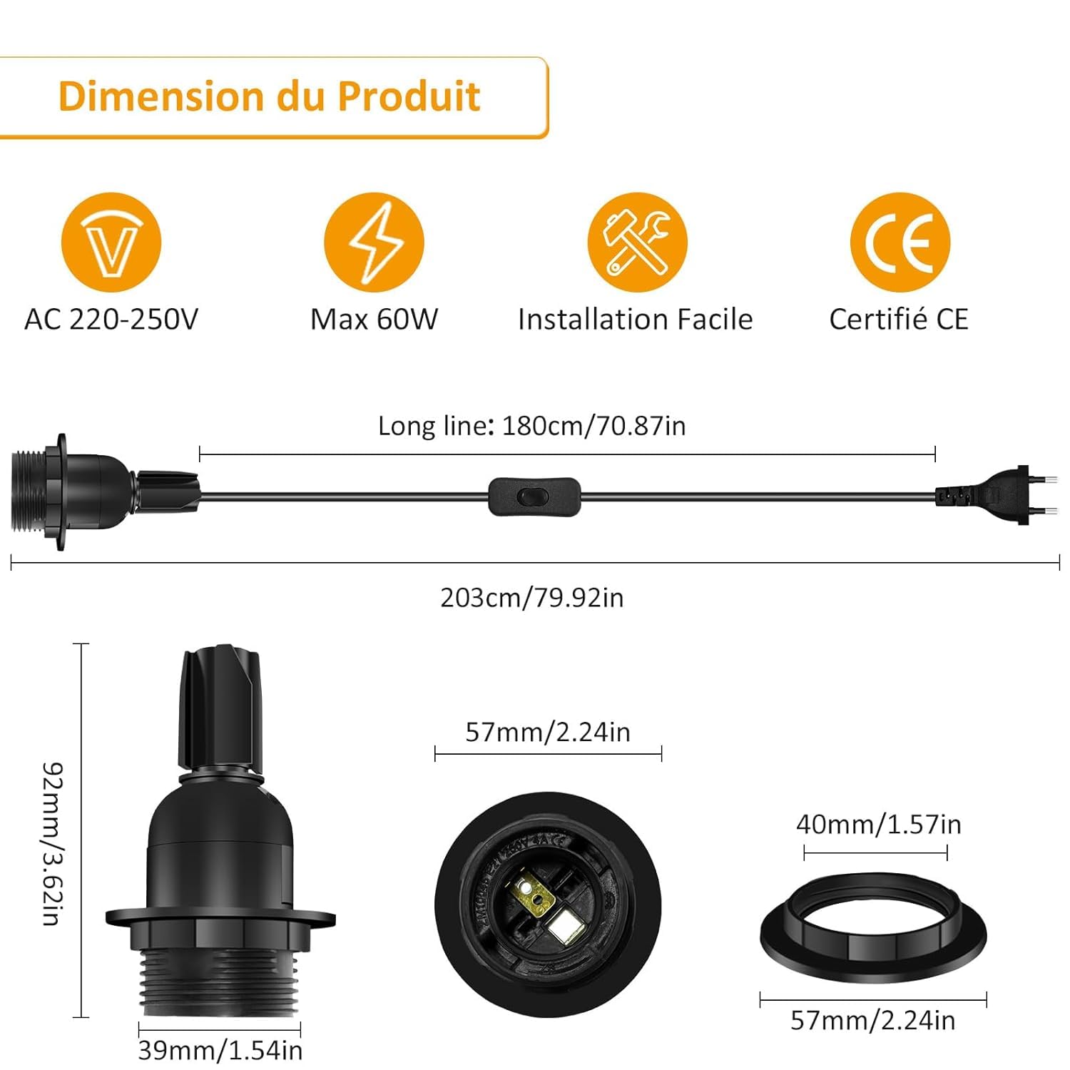 2 szt. oprawki do butelek E27, oprawka z przełącznikiem i kablem 1,8 m do butelek, maks. 60 W, zestaw DIY lamp butelkowych, oprawka E27 adapter do butelek do kreatywnych lamp stołowych, czarny