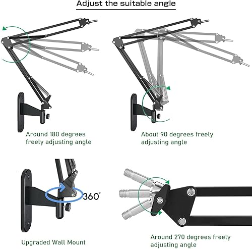 Miniatura 5 de Soporte de pared para micrófono, soporte de pared para micrófono Logitech Blue Yeti, Razer, HyperX, Shure, Rode Mic Broadcasting, Voice-Over